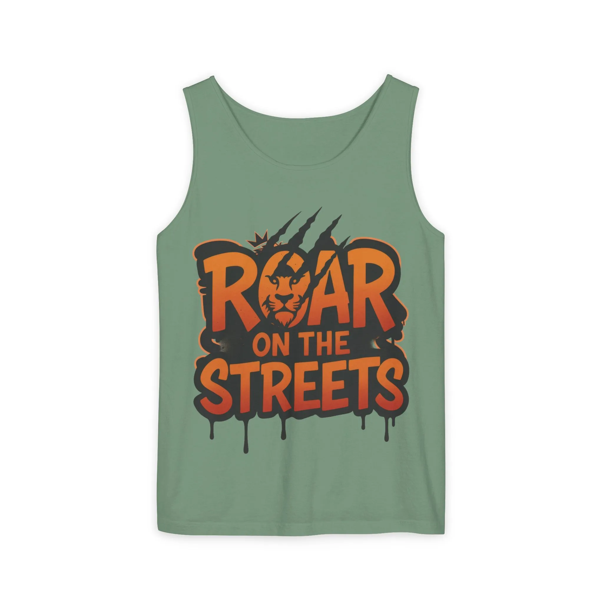 Mens Garment-Dyed Tank Top, Roar on the Streets Lion Graphic Mens Tank Top - Image 7