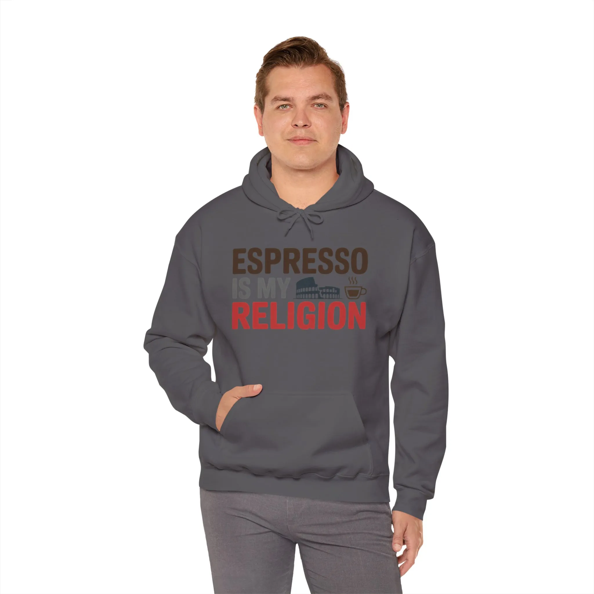 Mens Heavy Blend™ Hooded Sweatshirt, Espresso Is My Religion Coffee Rome Mens Hoodie - Image 24