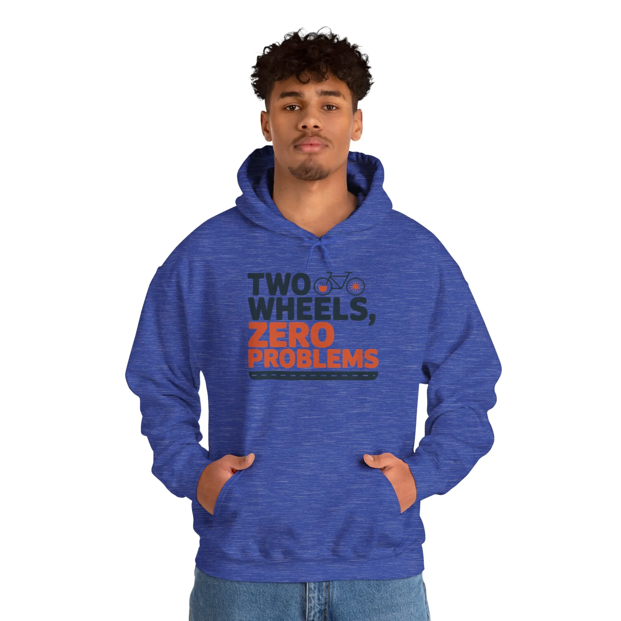 Mens Heavy Blend™ Hooded Sweatshirt, Two Wheels Zero Problems Mens Funny Cycling Hoodie, Cyclist Gift