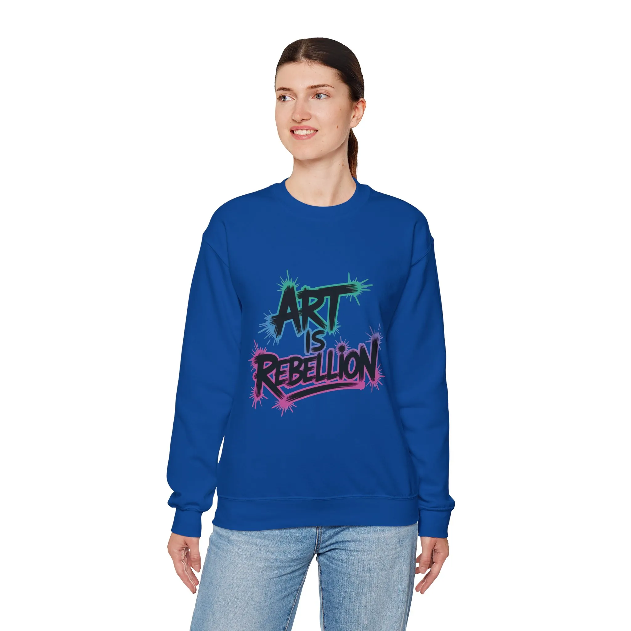 Art Is Rebellion Women's Sweatshirt, Graffiti Graphic Pullover, Bold Rebel Street Art Statement Top, Heavy Blend™ Crewneck Sweatshirt - Image 17