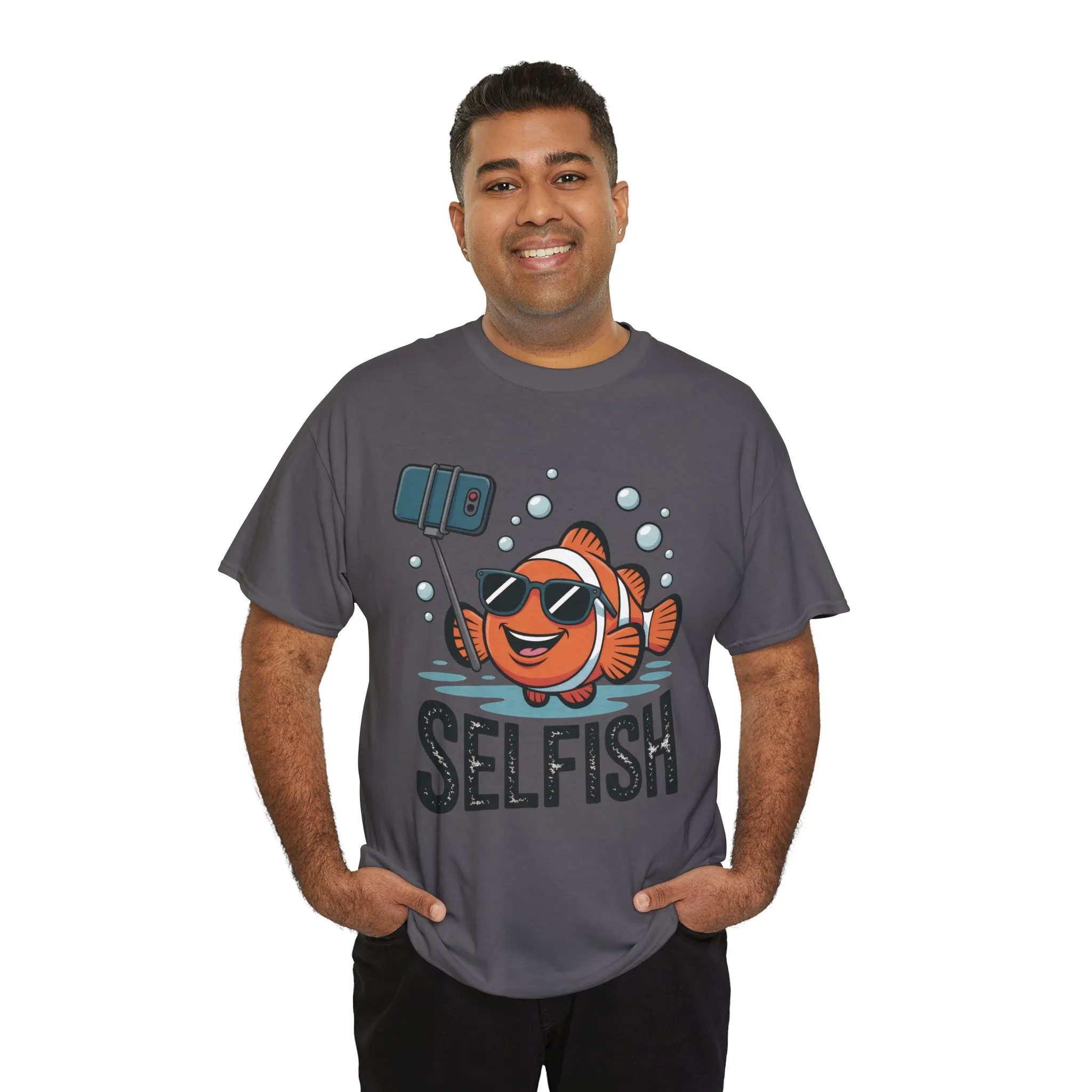 Unisex Heavy Cotton Tee, Mens Selfish Funny Fish T-Shirt, Cute Selfie Graphic Tee, Ocean Humor Shirt - Image 24