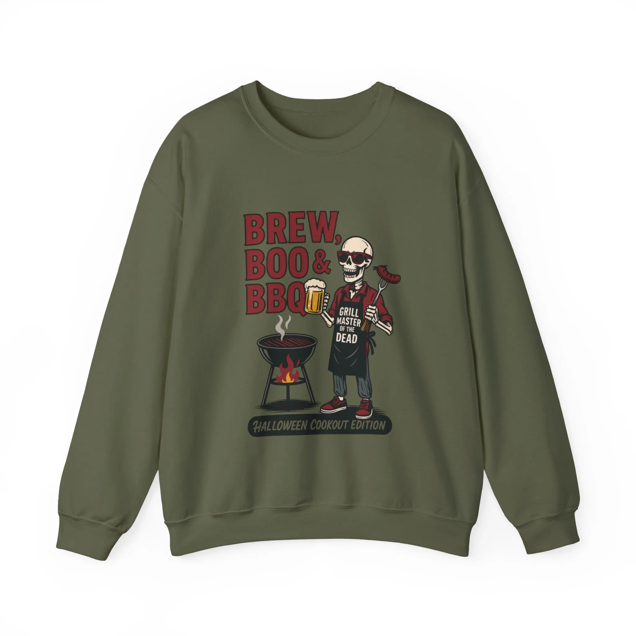 Halloween BBQ Men's Sweatshirt, Brew Boo & BBQ Skeleton Grill Master, Spooky Dad Gift, Skeleton Dad Sweat, Grill Master Crew - Image 7