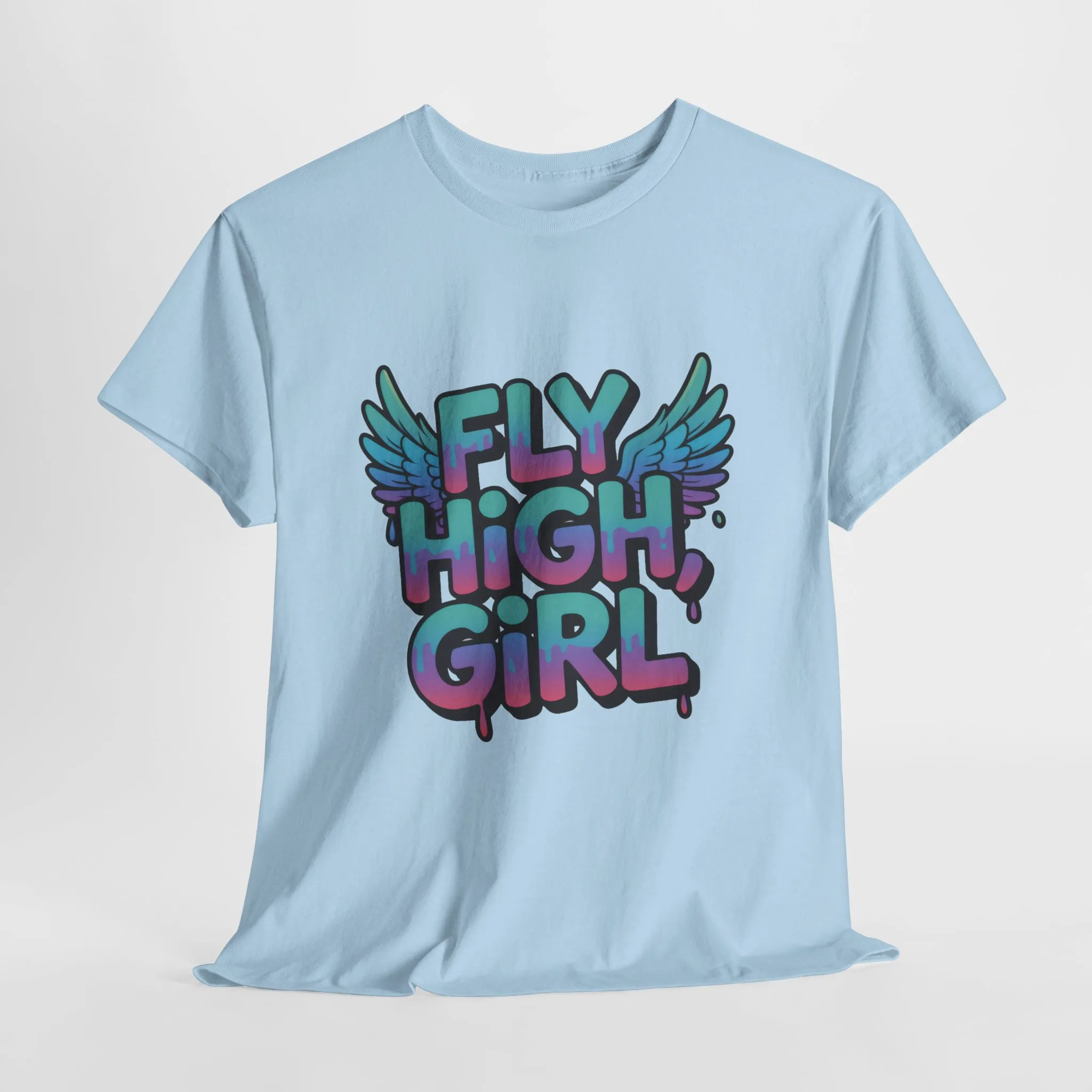Women's Graphic Tee Fly High Girl, Angel Wings Graffiti Drip T-Shirt, Bold Streetwear Top - Image 10