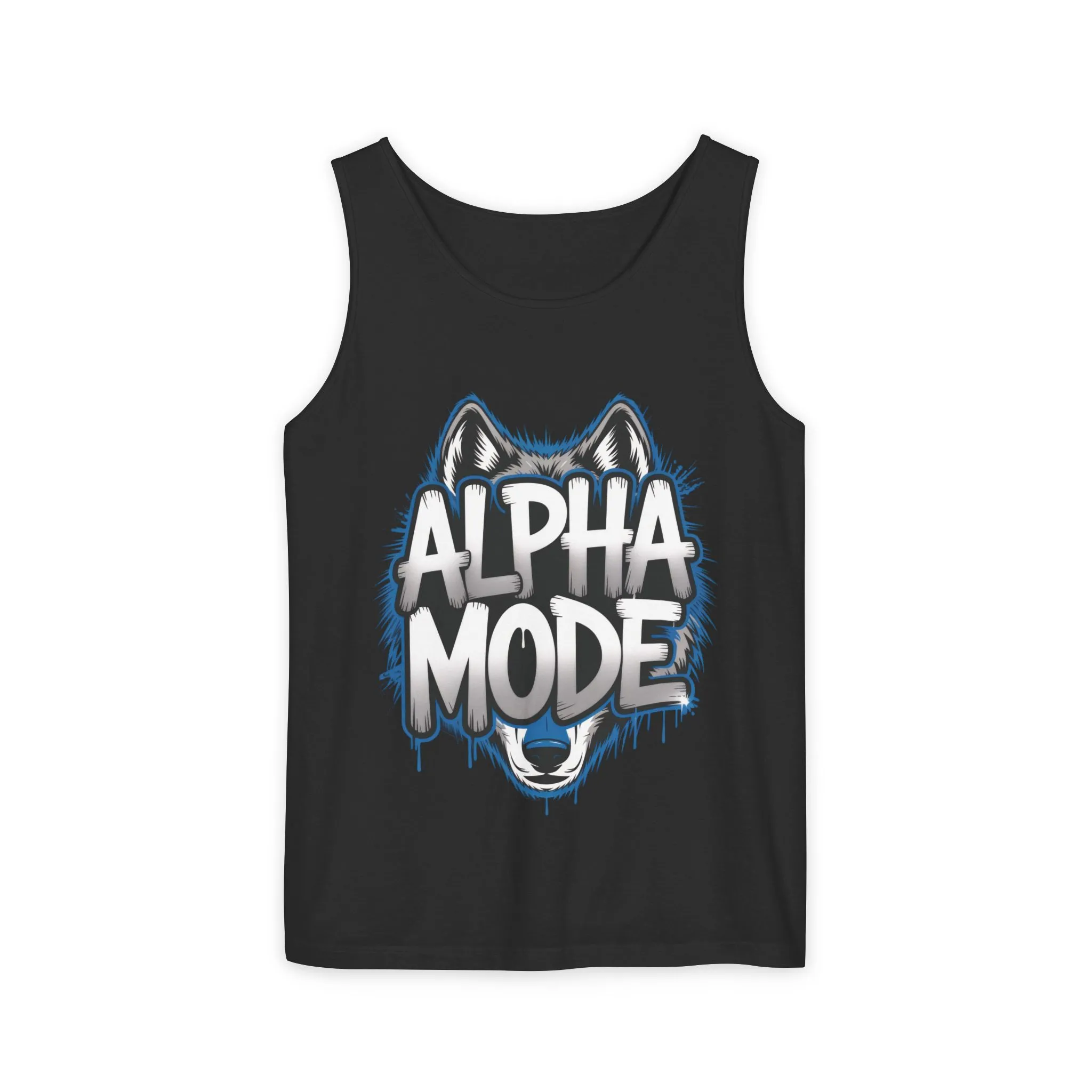 Mens Garment-Dyed Tank Top, Alpha Mode Wolf Graphic Mens Tank Top Gym Wear - Image 37