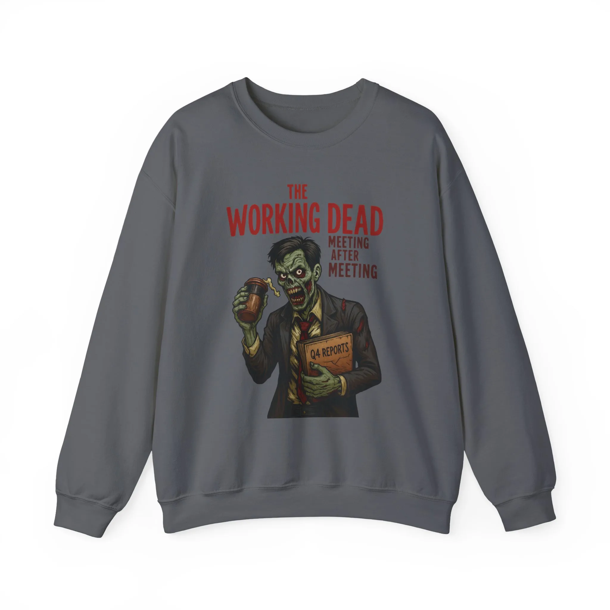 The Working Dead Men's Funny Zombie Sweatshirt, Office Humor Crewneck, Halloween Work Top - Image 21
