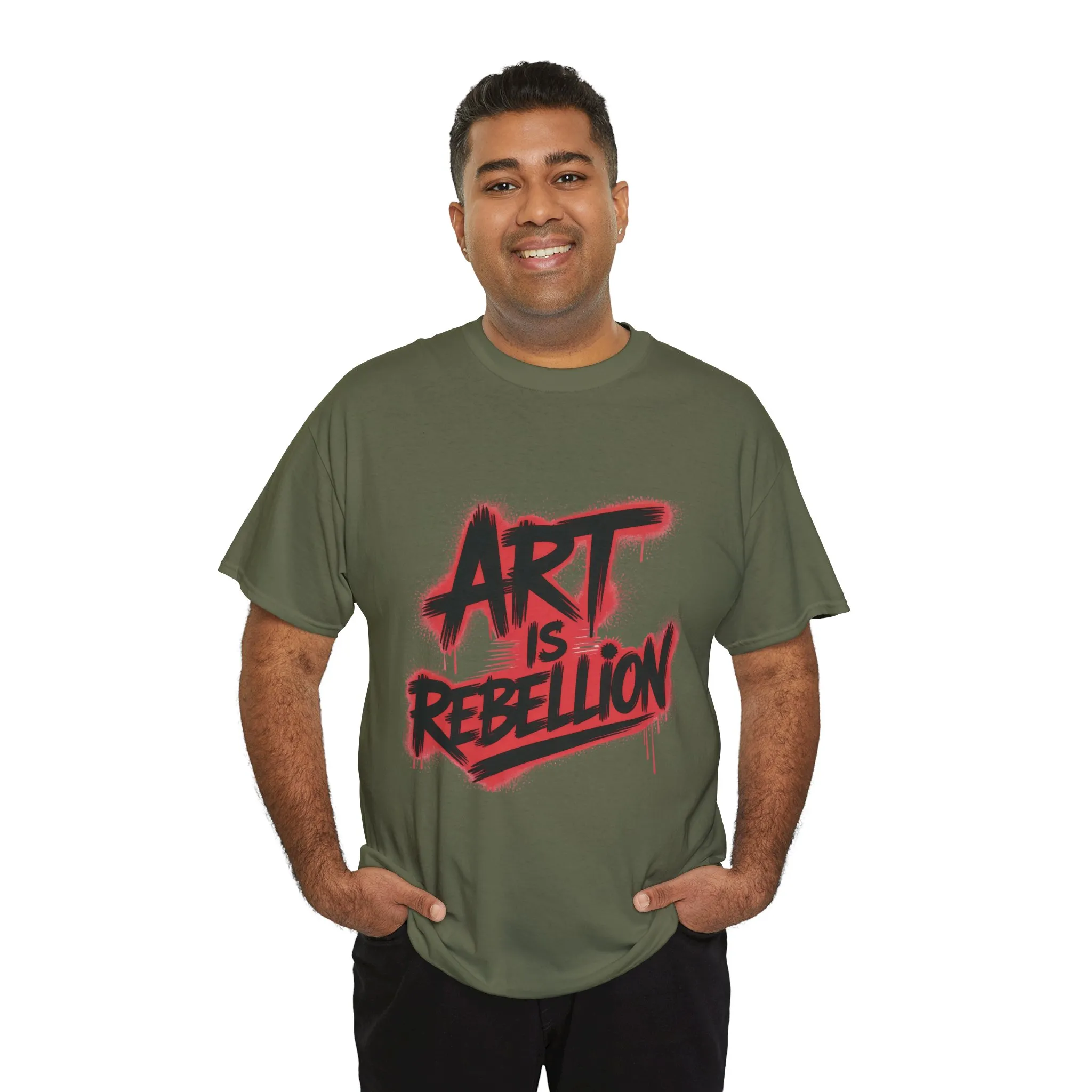 Men's Heavy Cotton Tee, Art Is Rebellion Men's T-Shirt, Graffiti Street Art Graphic Tee, Urban Skate Punk Style Shirt - Image 6