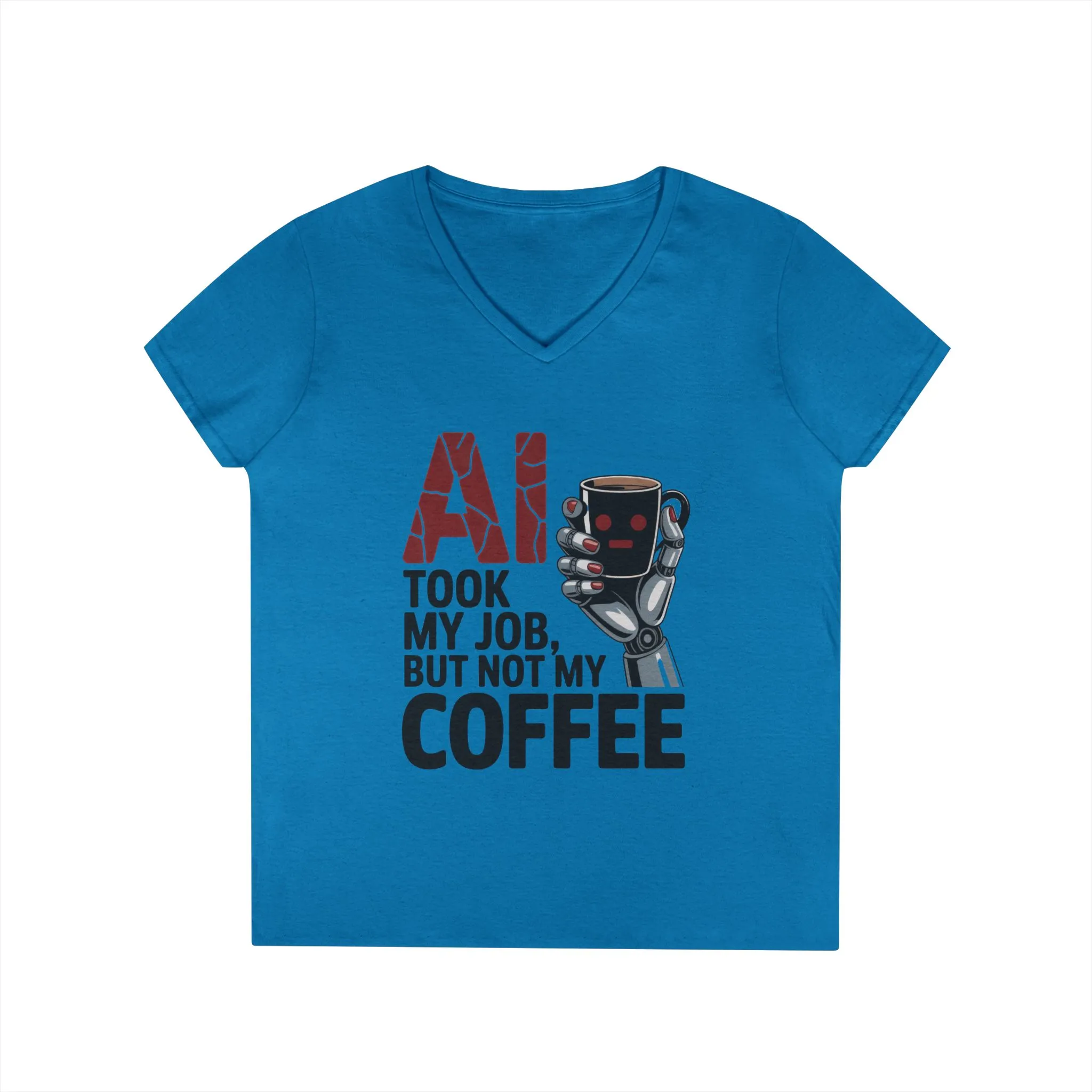 Ladies' V-Neck T-Shirt, Women's AI Coffee T-Shirt, Funny Robot Job Humor Tee, Geek Sarcastic Gift for Her, Sarcastic Work Shirt - Image 16