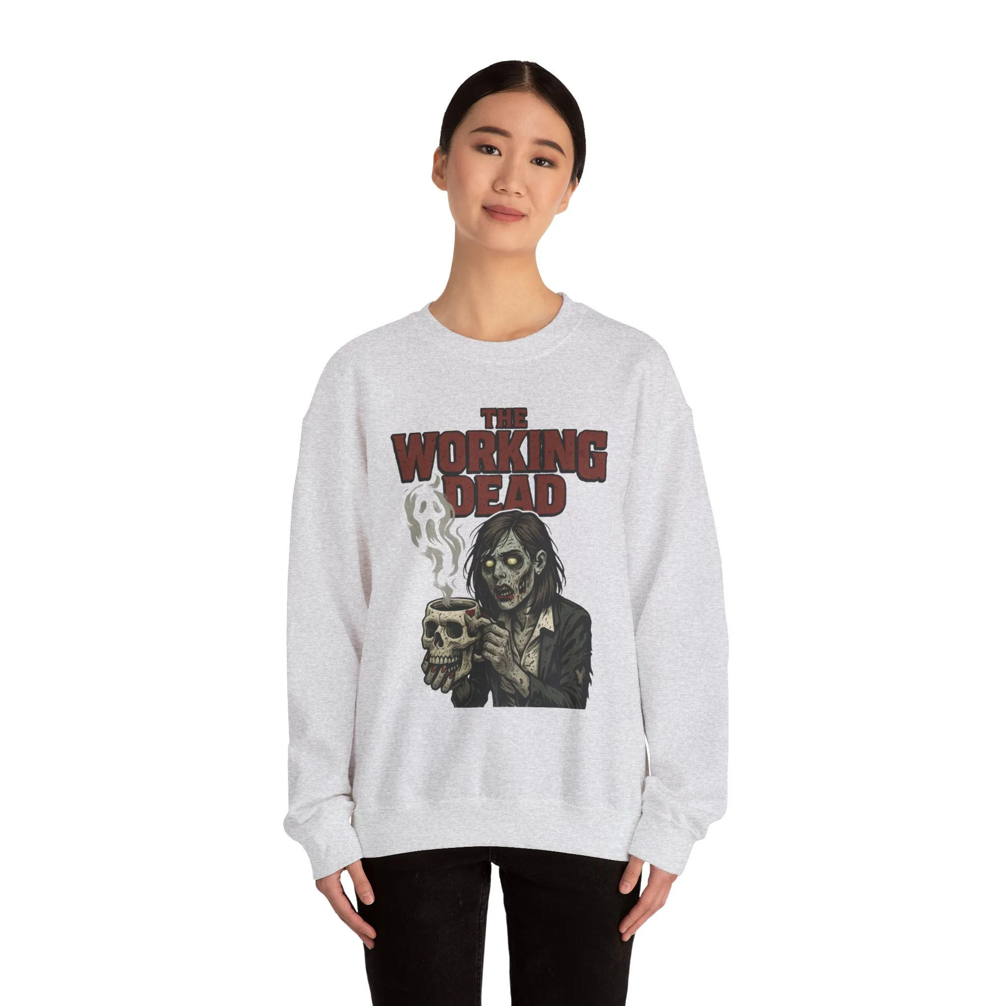 The Working Dead Women's Zombie Sweatshirt, Halloween Zombie Top, Work Humor Sweatshirt, Women's Heavy Blend™ Crewneck Sweatshirt - Image 5