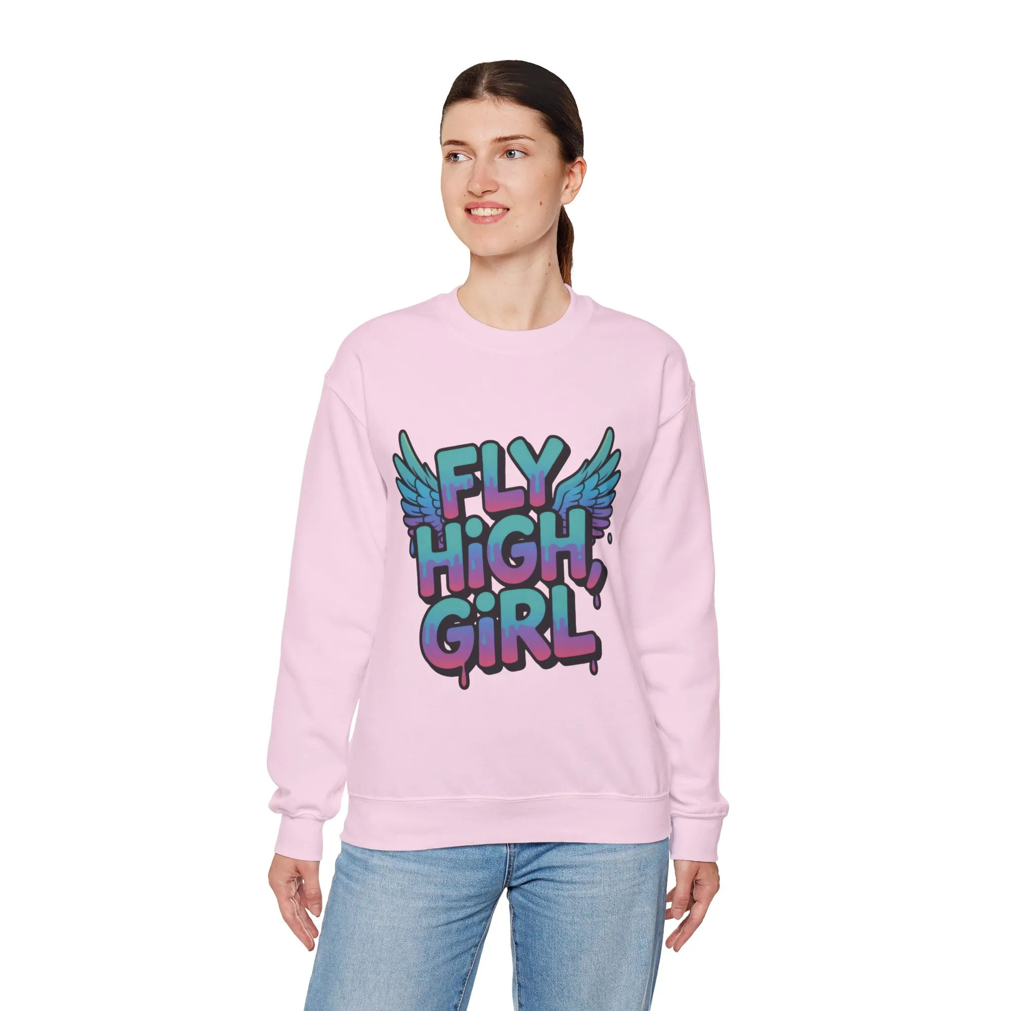 Women's Sweatshirt Fly High Girl, Graffiti Drip Angel Wings Streetwear Pullover Top - Image 24