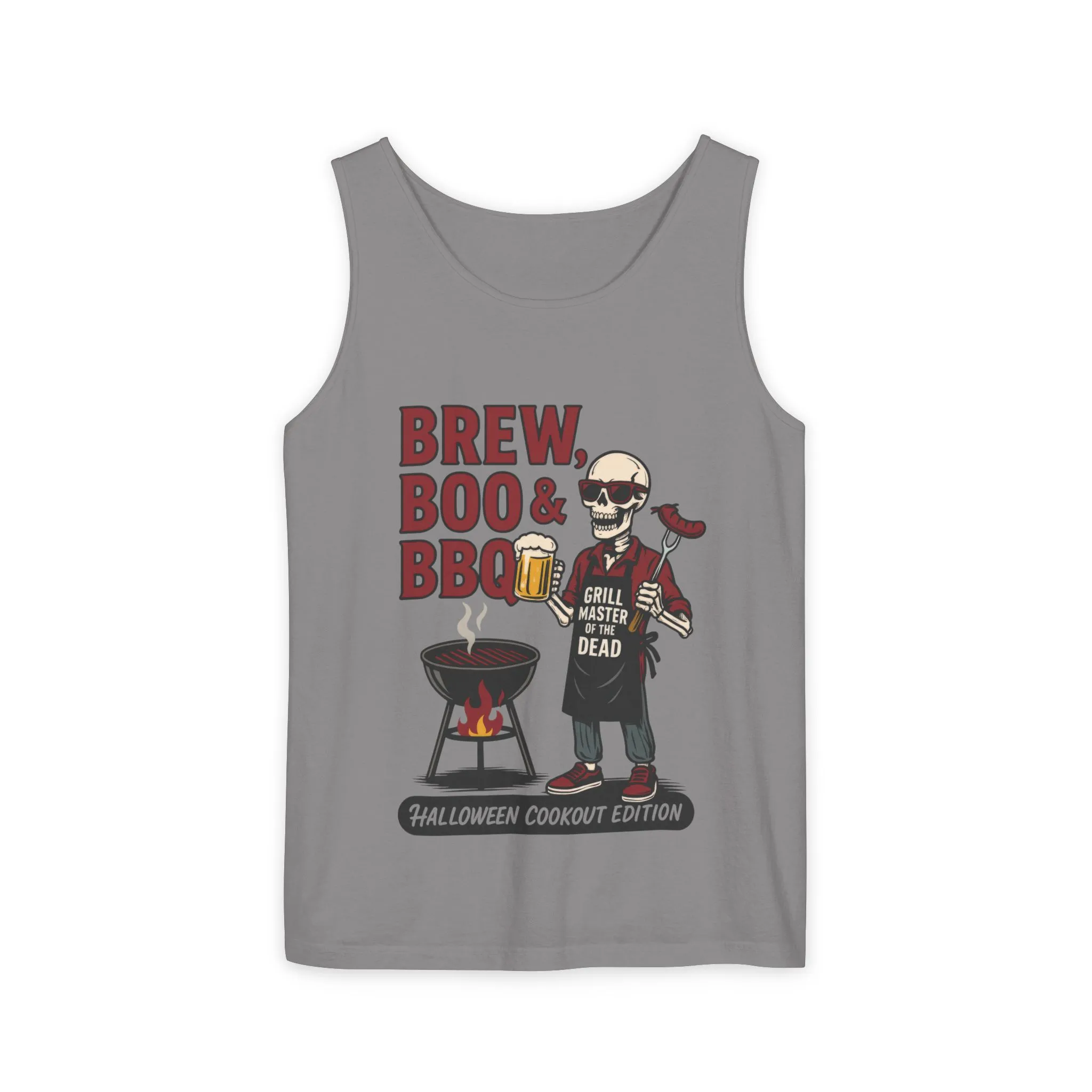 Halloween BBQ Men's Tank Top, Brew Boo & BBQ Skeleton Grill Master, Funny Dad Gift, Grill Master Top, Funny Skeleton Top - Image 5