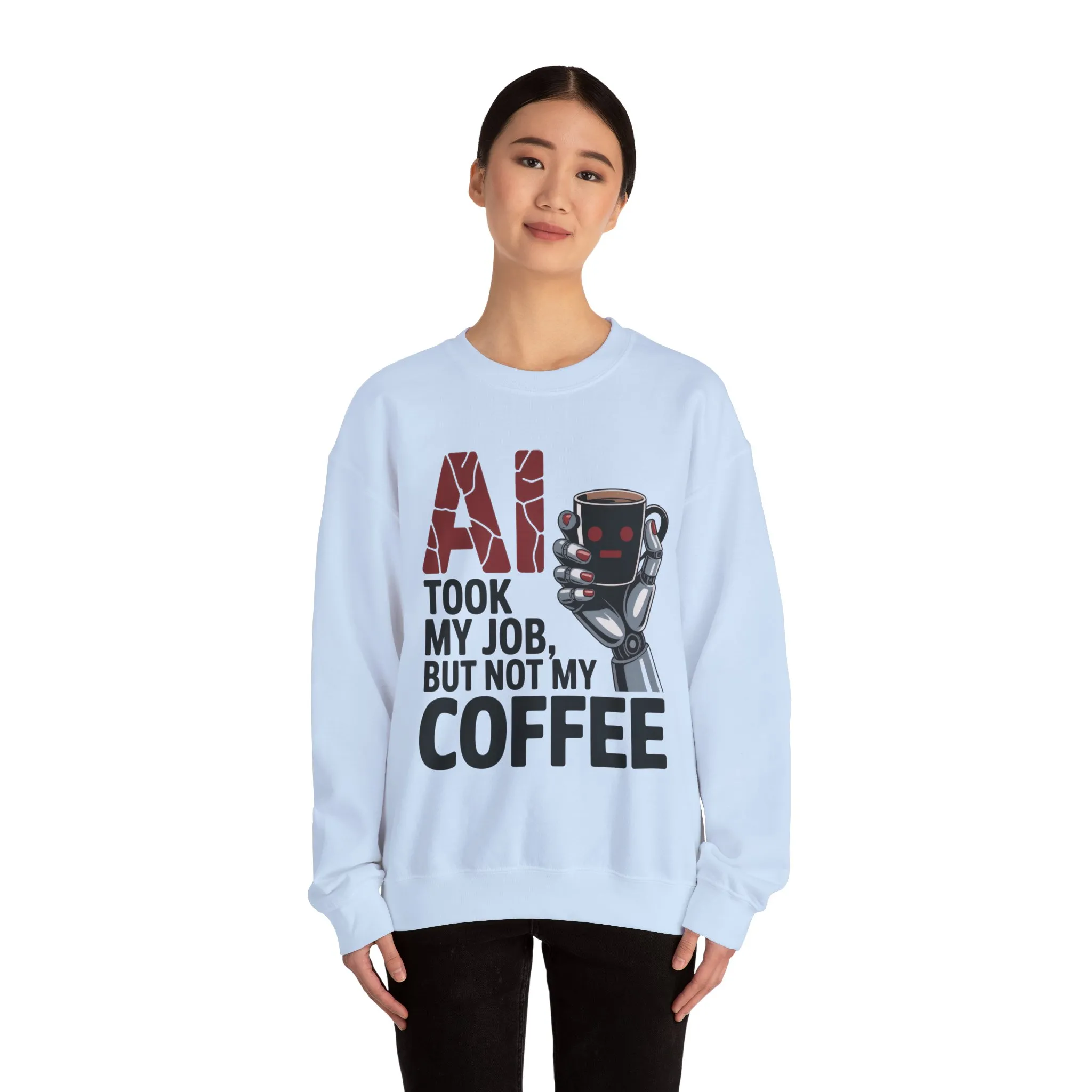 AI Coffee Sweatshirt, Funny Robot Humor Pullover, Geek Sarcastic Job Joke Top, Women's Heavy Blendâ„¢ Crewneck Sweatshirt - Image 11