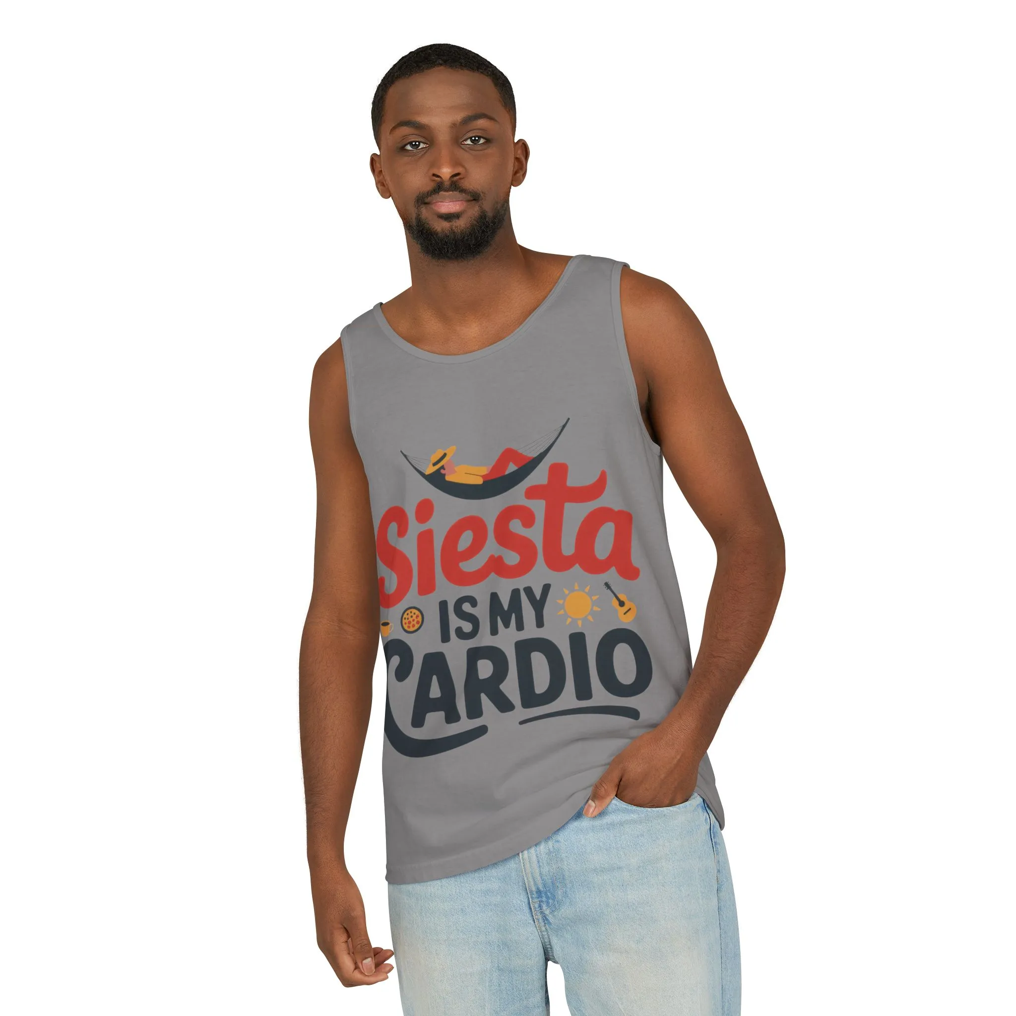 Mens Garment-Dyed Tank Top, Siesta Is My Cardio Funny Mens Tank Top Spain Humor - Image 6