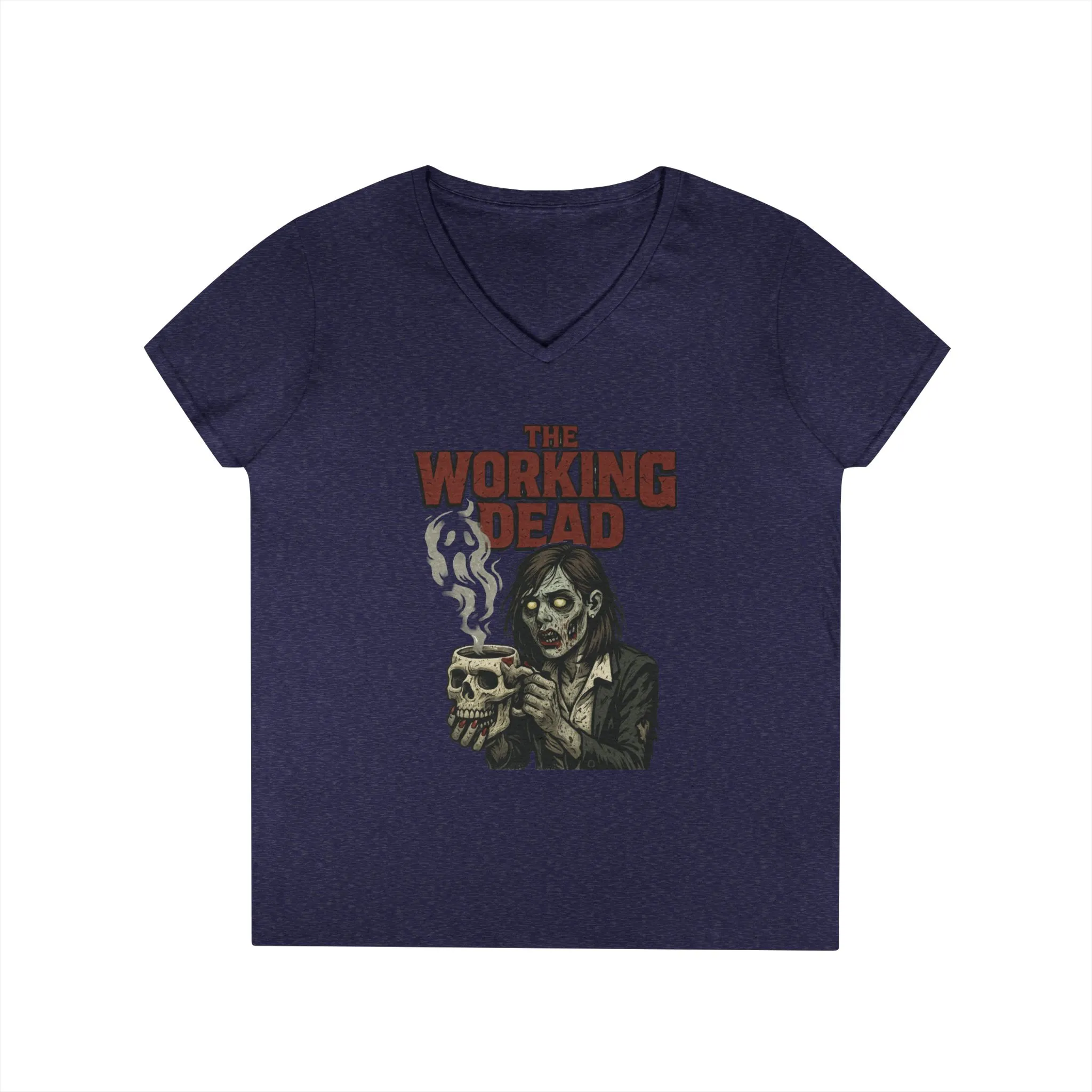 Ladies' V-Neck T-Shirt, The Working Dead Women's Zombie Funny Office T-Shirt, Meeting Humor Tee, Halloween Work Tee - Image 19