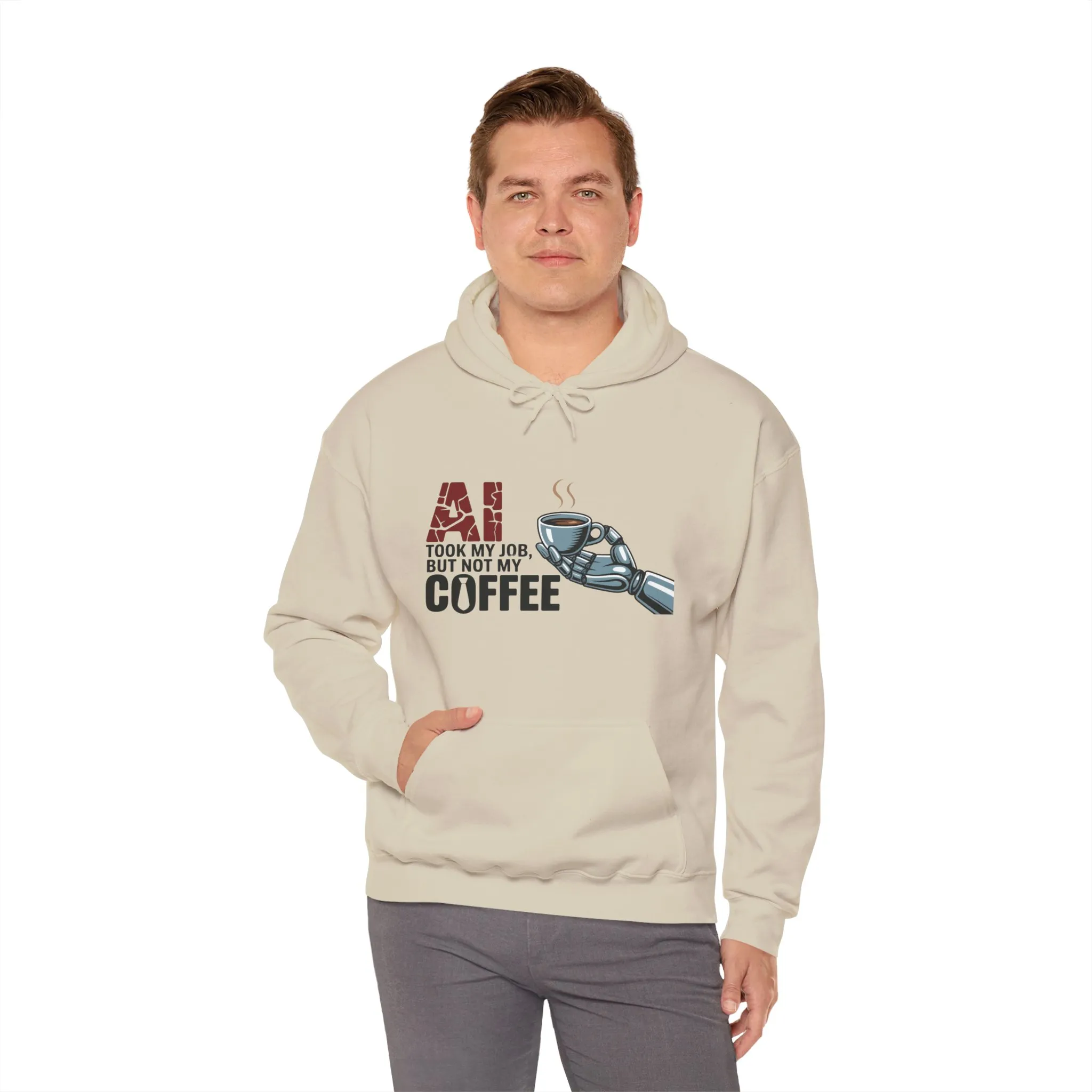 AI Coffee Hoodie, Funny Robot Humor Pullover, Geek Job Joke Sweatshirt Gift, Men's Heavy Blend™ Hooded Sweatshirt, Sarcastic Work Shirt - Image 4