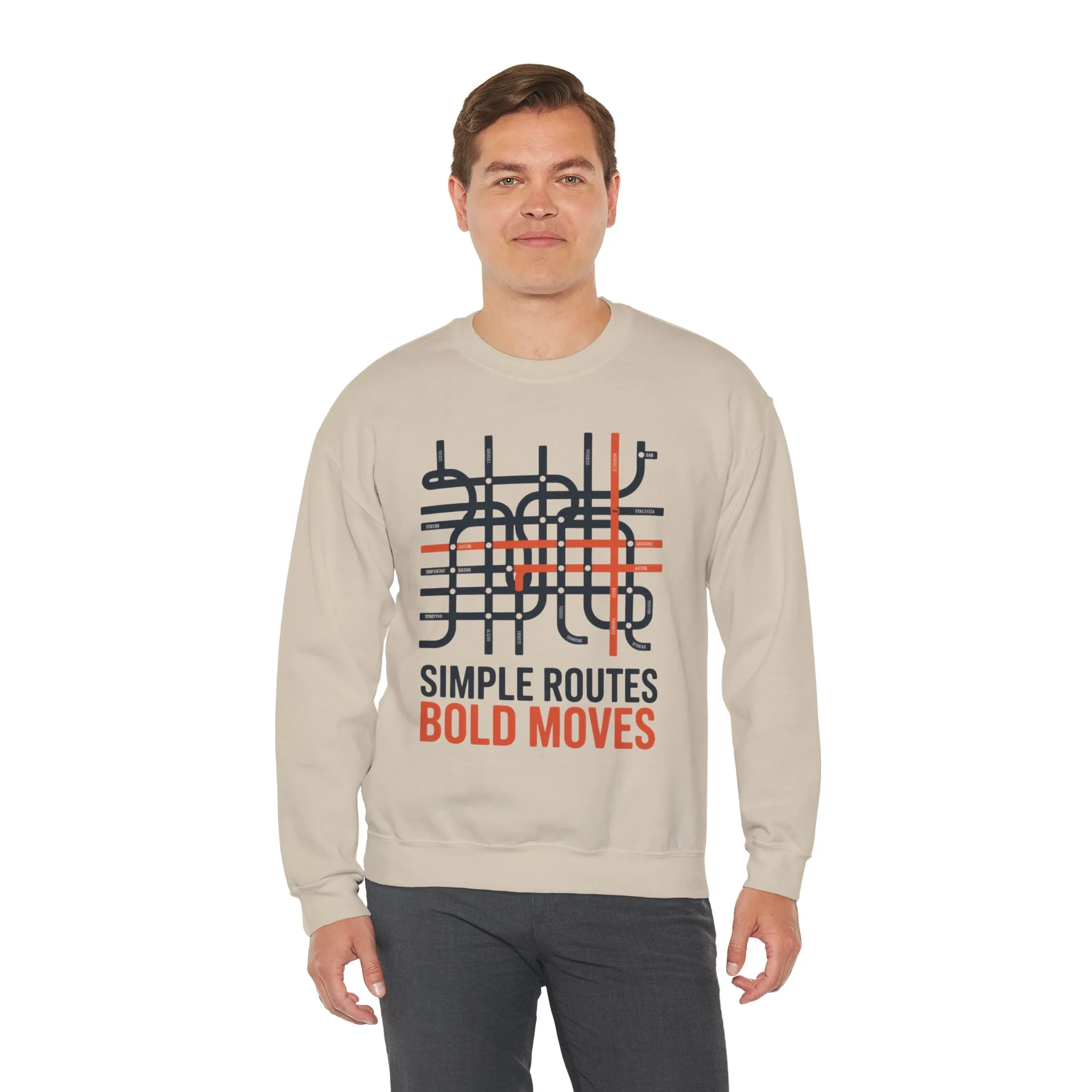 Mens Heavy Blend™ Crewneck Sweatshirt, Simple Routes Bold Moves Sweatshirt, Minimalist Metro Map Graphic Pullover - Image 8