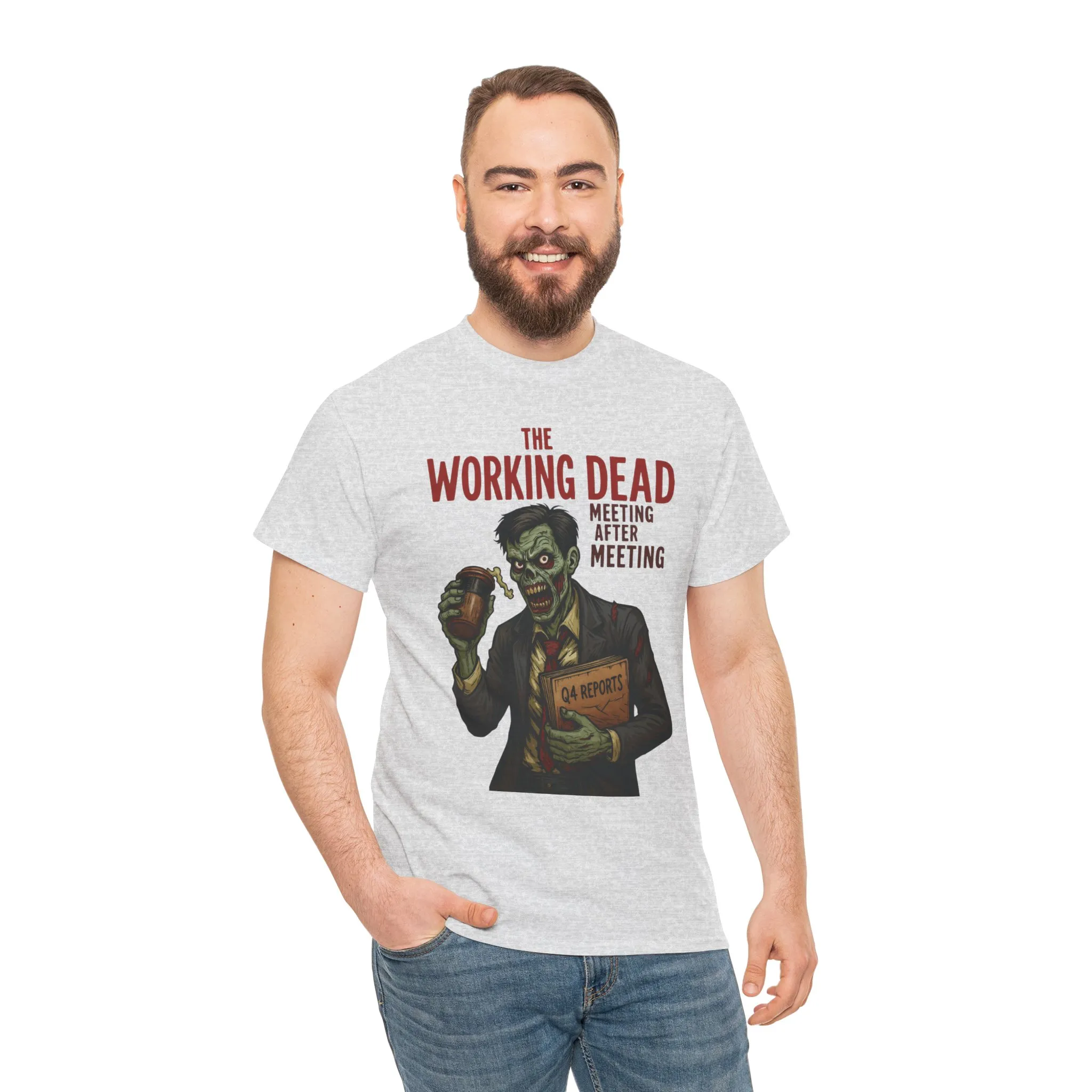 The Working Dead Men's Funny Zombie Work T-Shirt, Office Humor Tee, Meeting Joke Shirt, Halloween Office Tee - Image 4