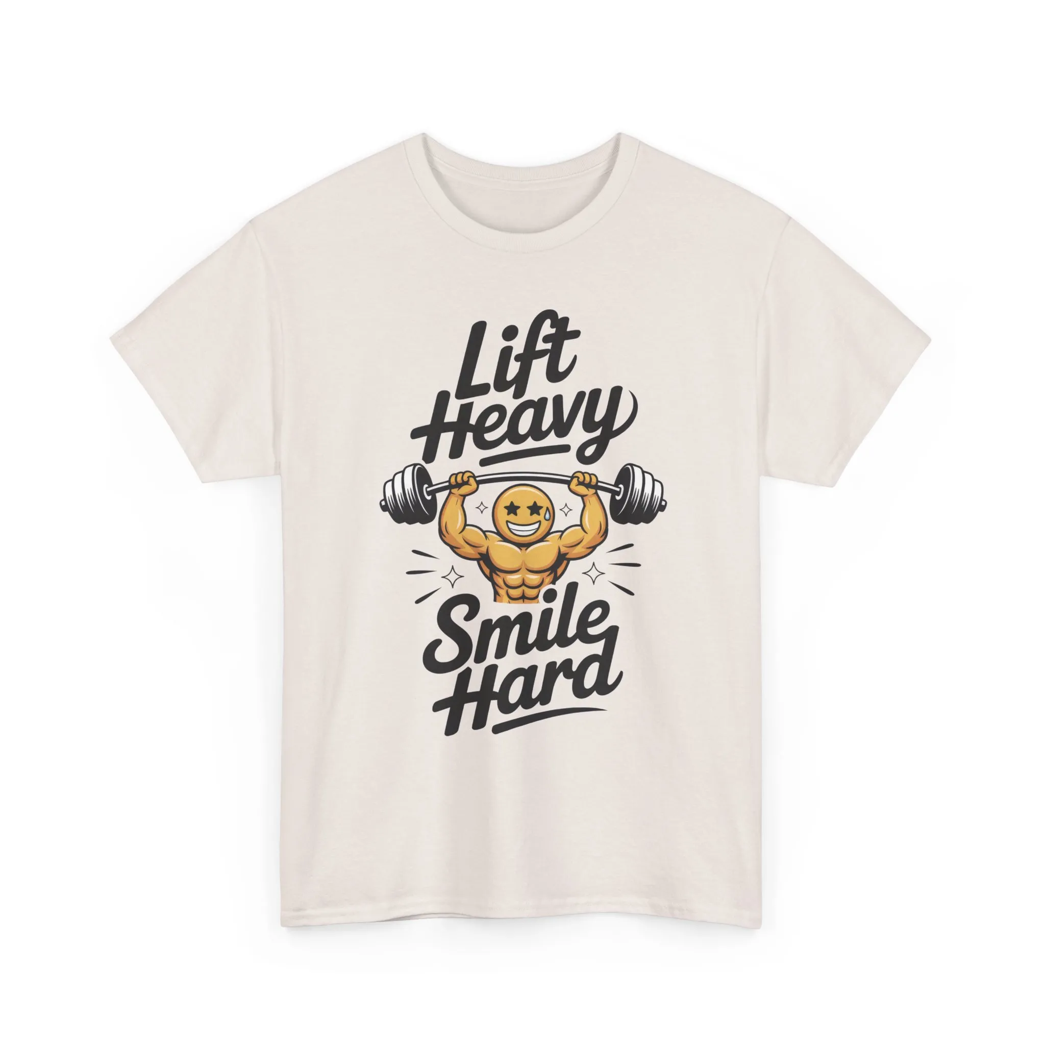 Mens Lift Heavy Smile Hard T-Shirt, Funny Gym Workout Graphic Tee, Mens Gym Tshirt - Image 2