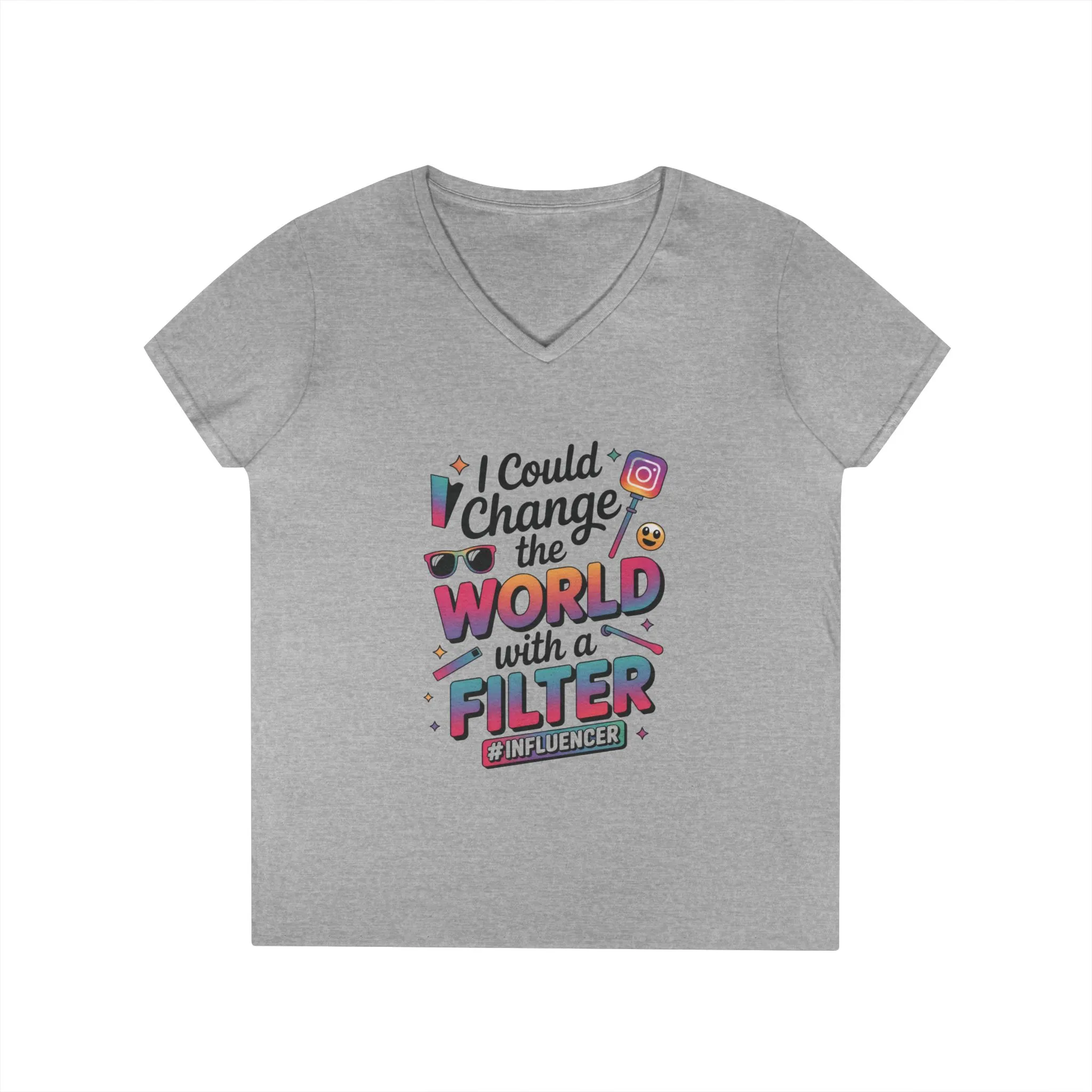 Ladies' V-Neck T-Shirt, Womens Influencer T-Shirt, Funny Social Media Graphic Tee, Cute Trendy Top - Image 7