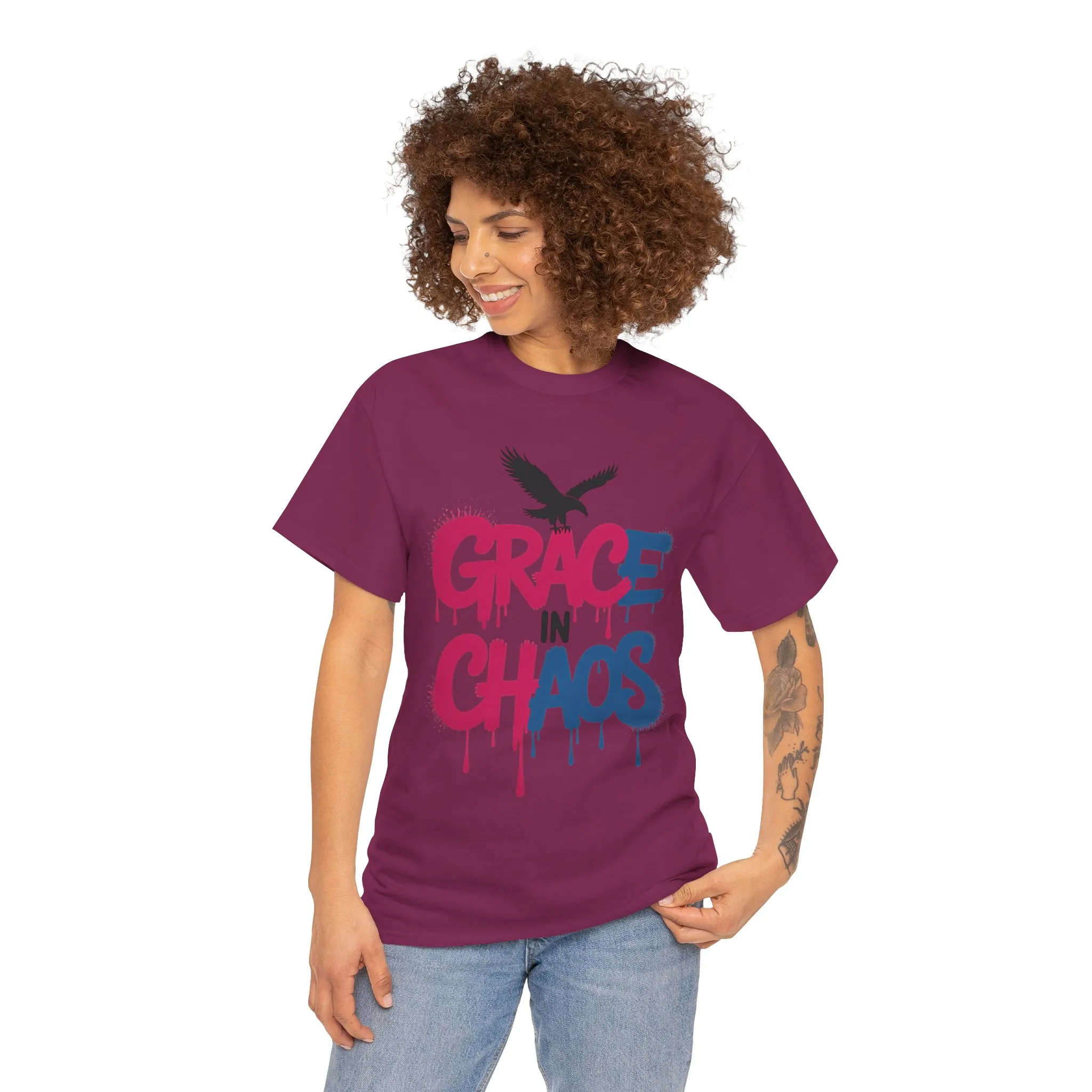 Women's Graffiti T-Shirt, Grace in Chaos Dripping Street Art Tee, Bold Urban Graphic Shirt - Image 26