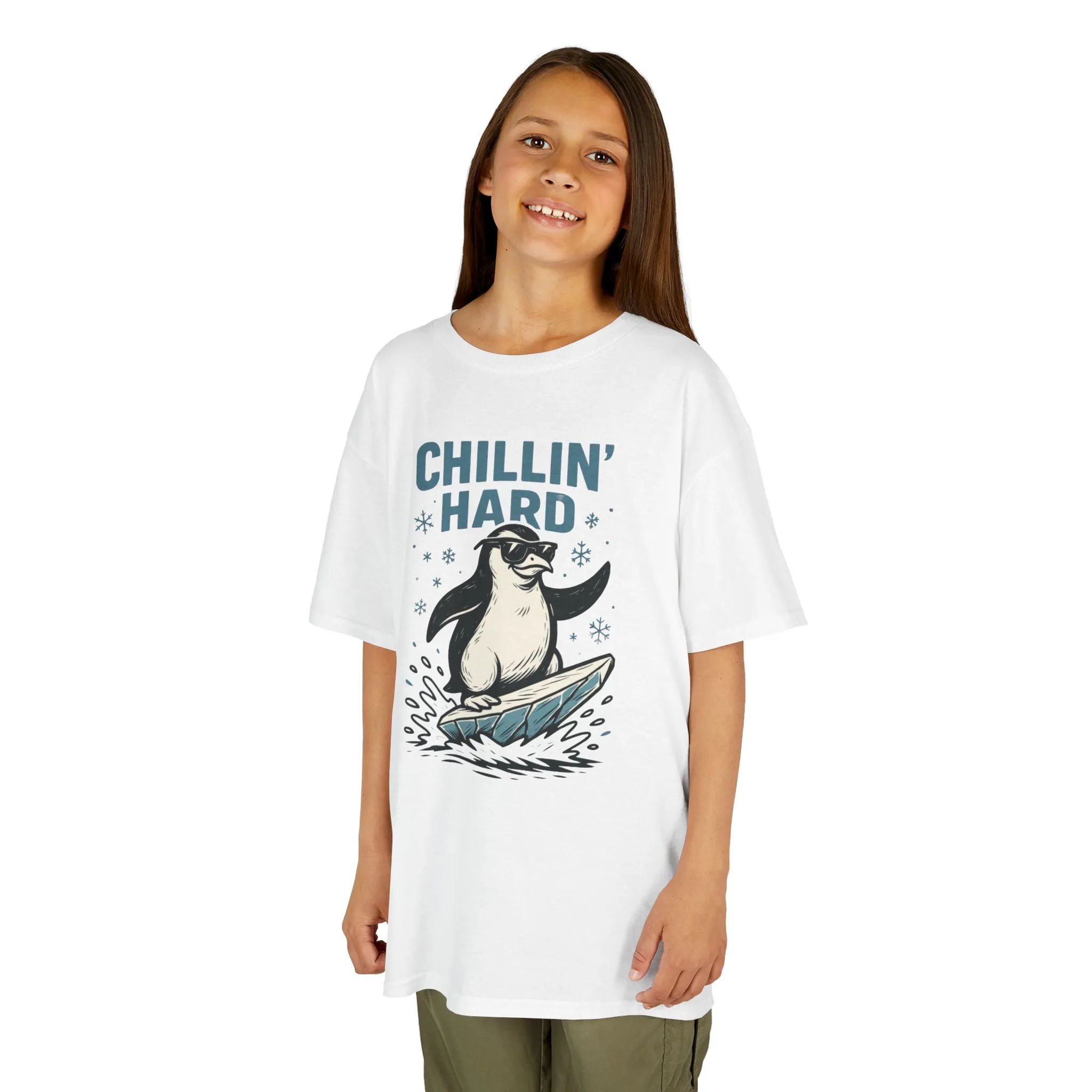 Kids Heavy Cotton™ Tee, Kids Chillin Hard Penguin T-Shirt, Funny Cool Animal Graphic Tee for Children - Image 3