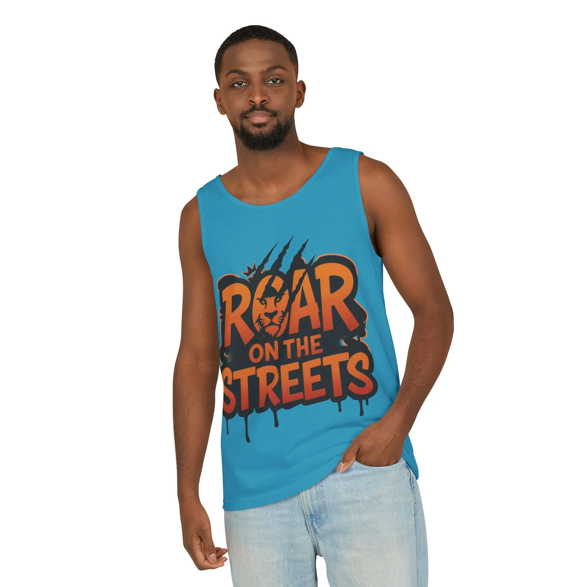 Mens Garment-Dyed Tank Top, Roar on the Streets Lion Graphic Mens Tank Top - Image 12