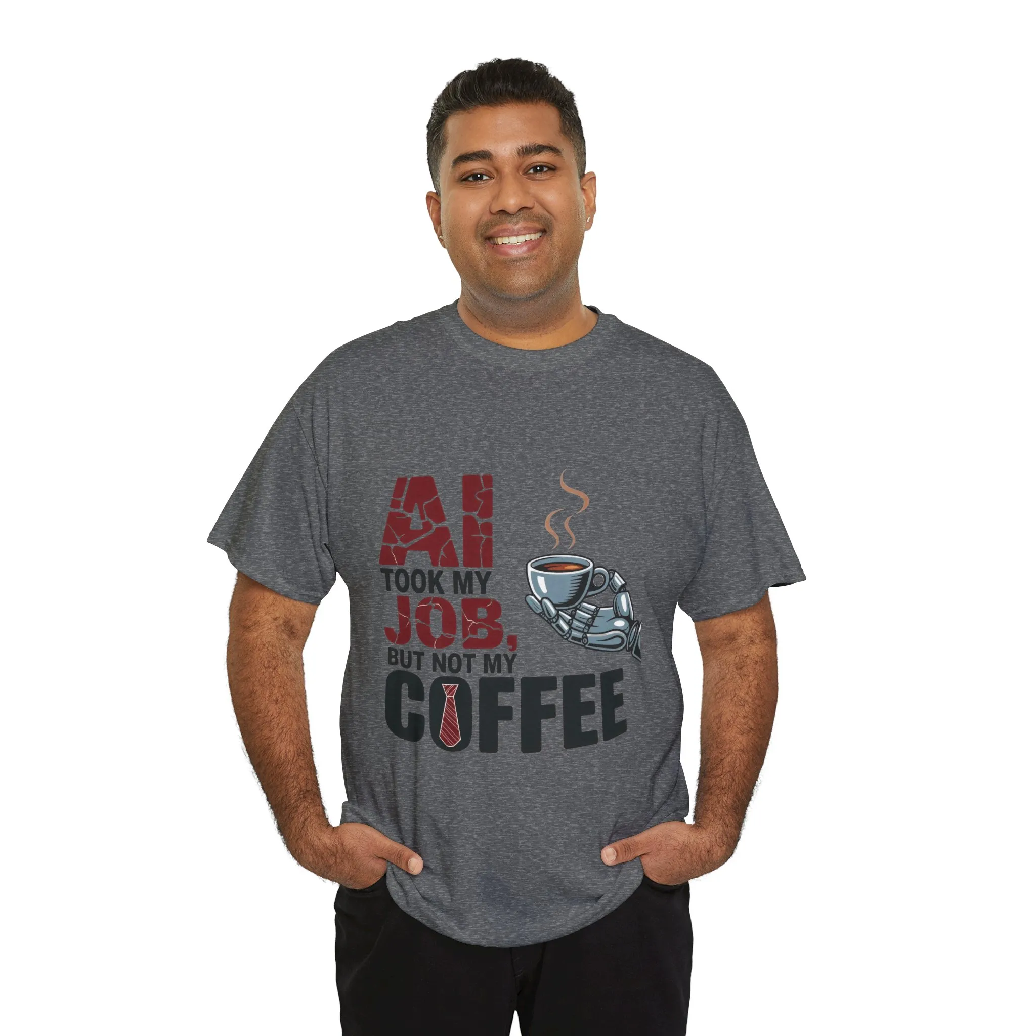 Men's AI Coffee T-Shirt, Funny Robot Humor Graphic Tee, Geek Job Joke Shirt for Him, Men's Heavy Cotton Tee, Sarcastic Work Shirt - Image 18