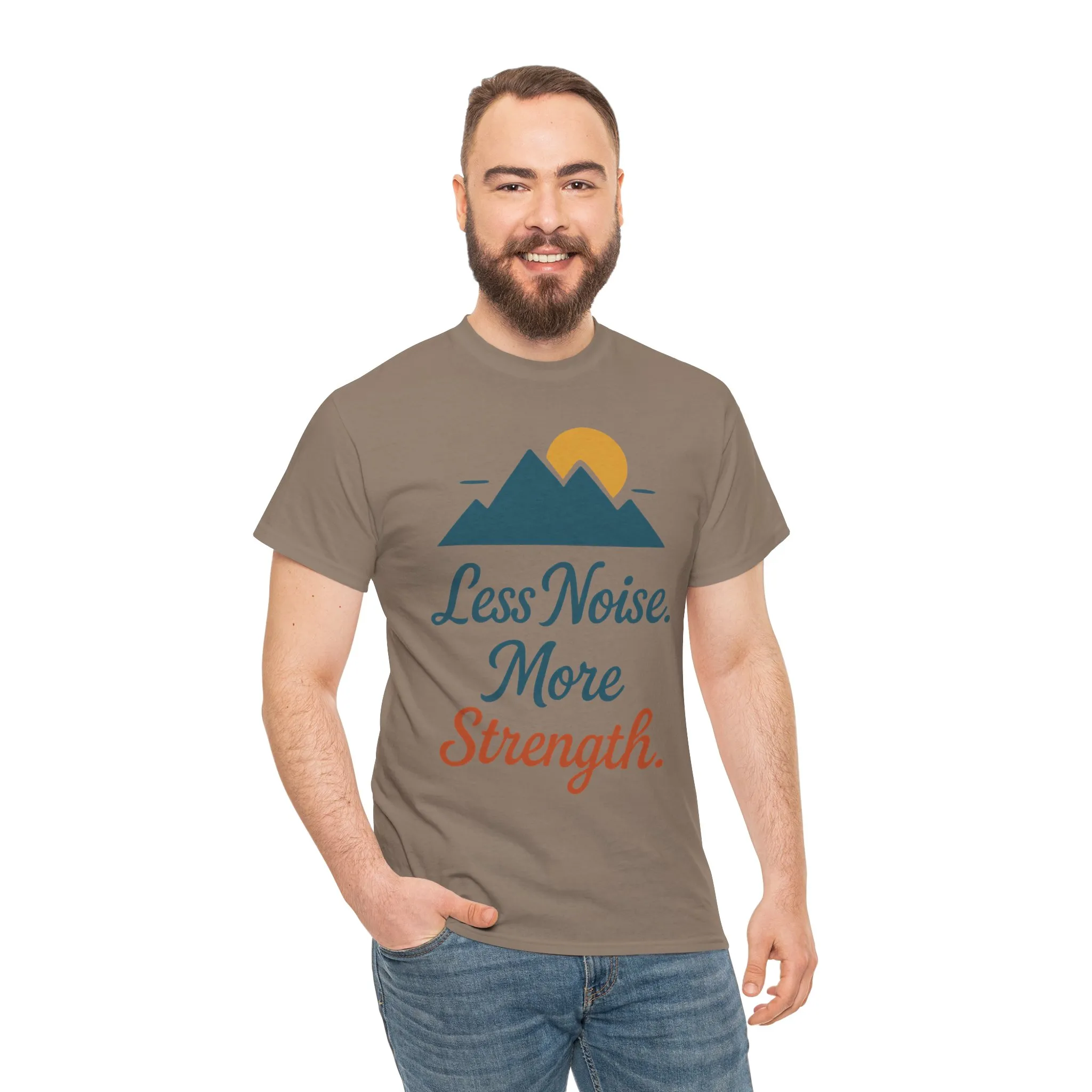 Mens Less Noise More Strength Mountain T-Shirt, Motivational Gym Hiking Tee - Image 14