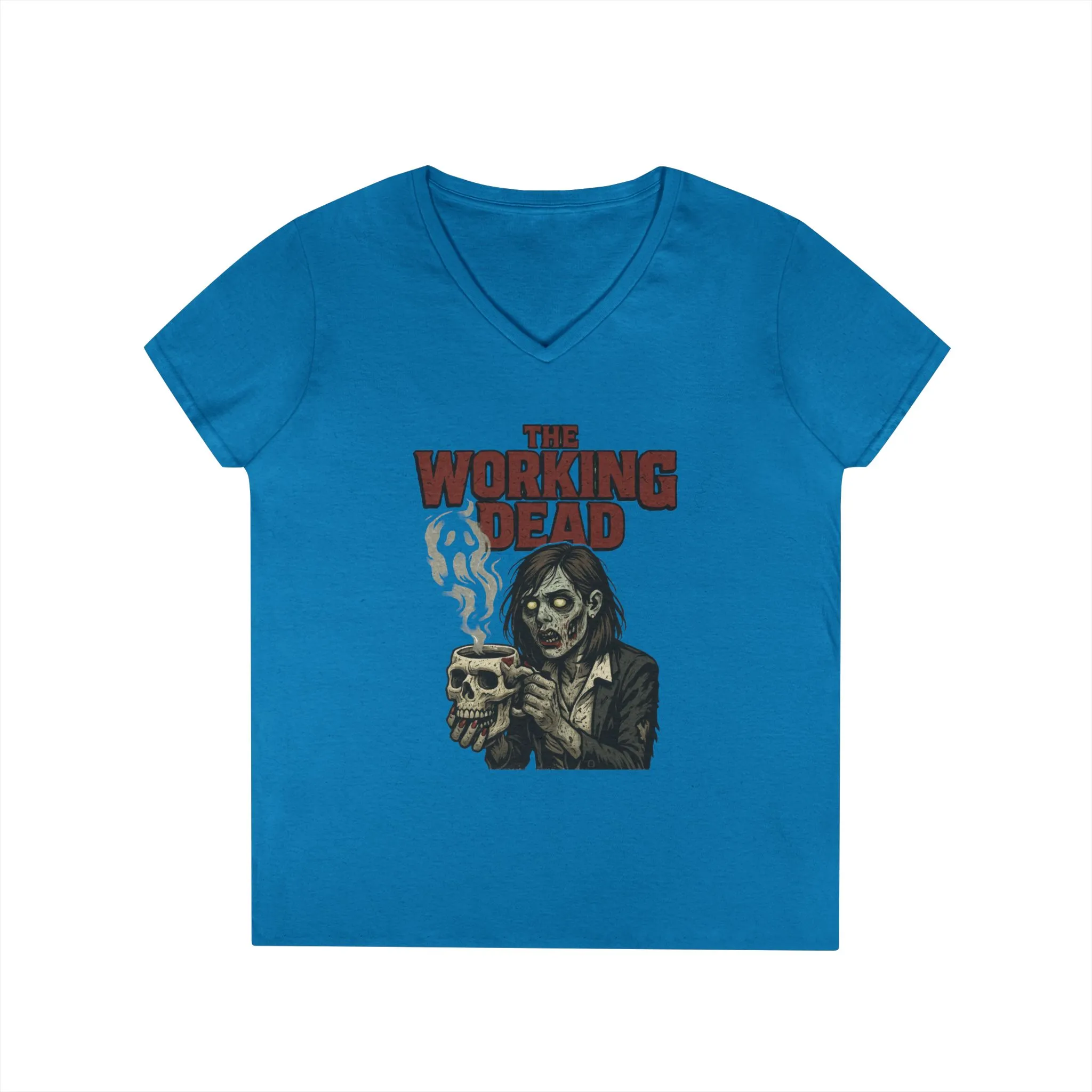 Ladies' V-Neck T-Shirt, The Working Dead Women's Zombie Funny Office T-Shirt, Meeting Humor Tee, Halloween Work Tee - Image 2