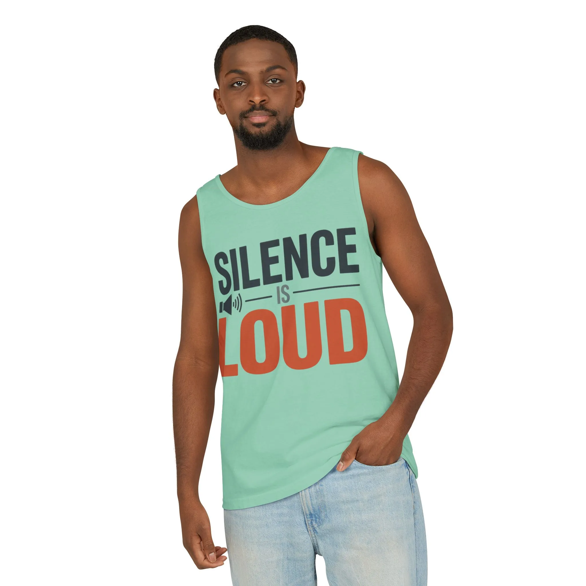 Mens Garment-Dyed Tank Top, Silence Is Loud Motivational Mens Tank Top - Image 10