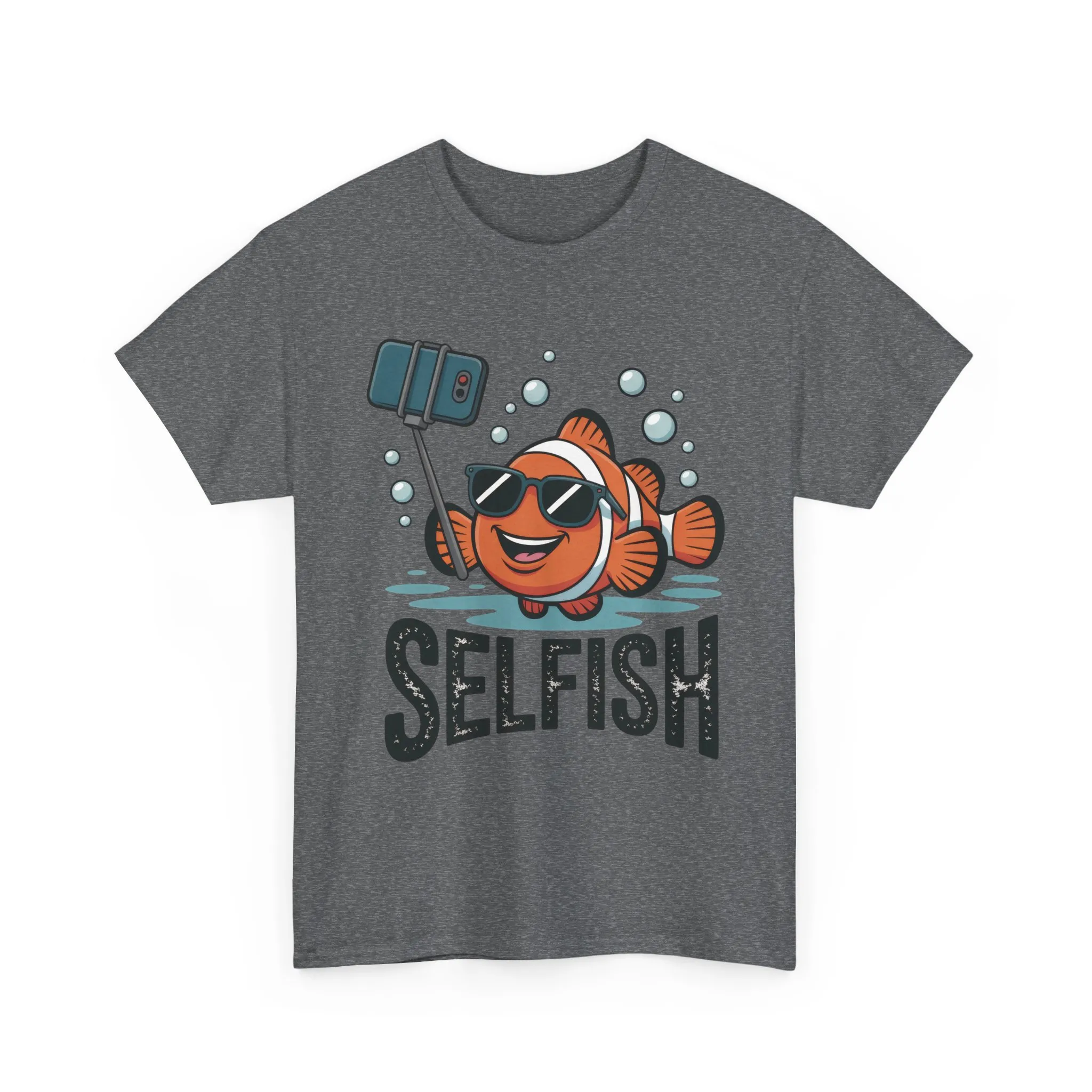 Unisex Heavy Cotton Tee, Mens Selfish Funny Fish T-Shirt, Cute Selfie Graphic Tee, Ocean Humor Shirt - Image 16