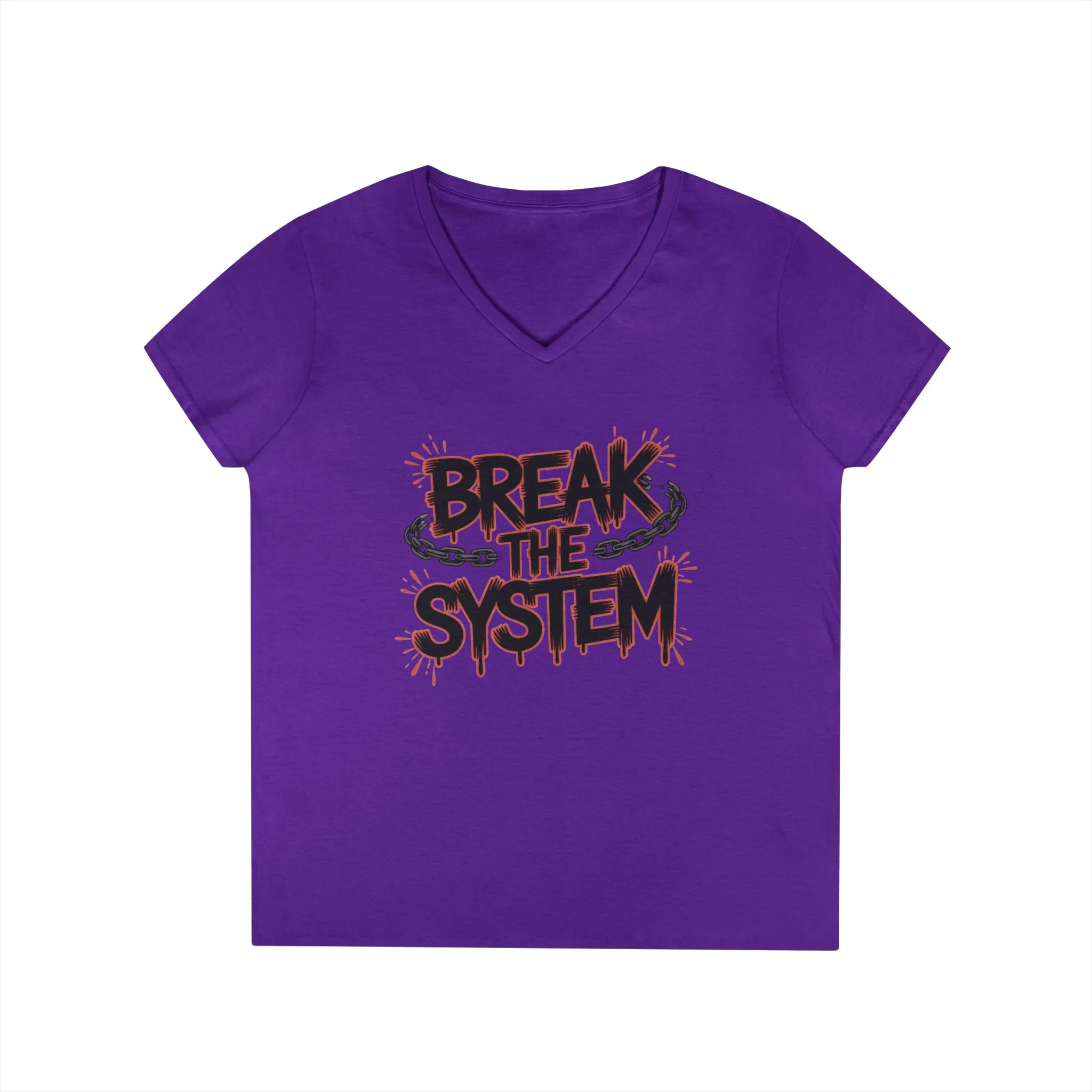 Ladies' V-Neck T-Shirt, Women's Graphic Tee, Break the System Shirt, Feminist Protest T-Shirt, Streetwear Gift for Her - Image 22