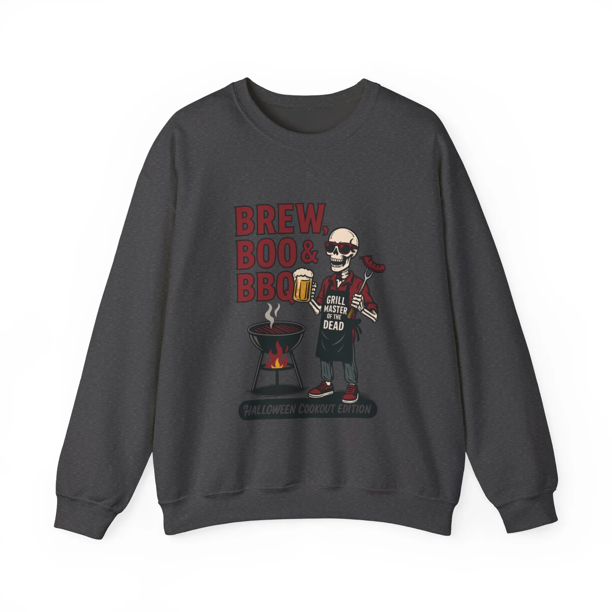 Halloween BBQ Men's Sweatshirt, Brew Boo & BBQ Skeleton Grill Master, Spooky Dad Gift, Skeleton Dad Sweat, Grill Master Crew - Image 10