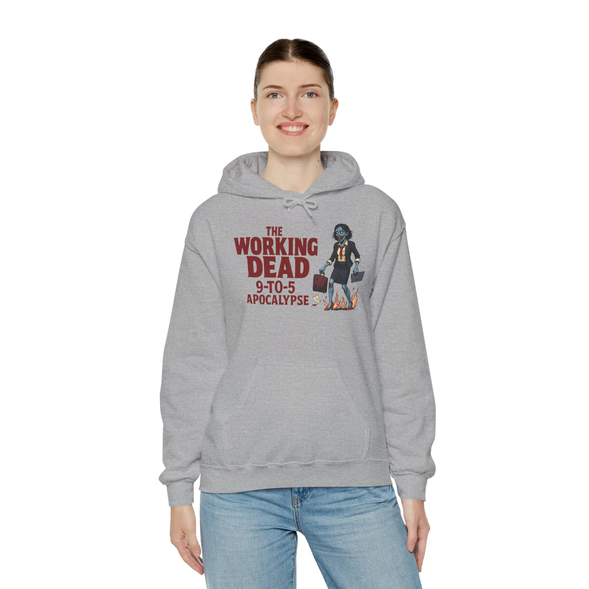 The Working Dead 9-to-5 Apocalypse Hoodie, Women's Horror Office Zombie Sweatshirt, Halloween Zombie Top, Halloween Work Top - Image 12