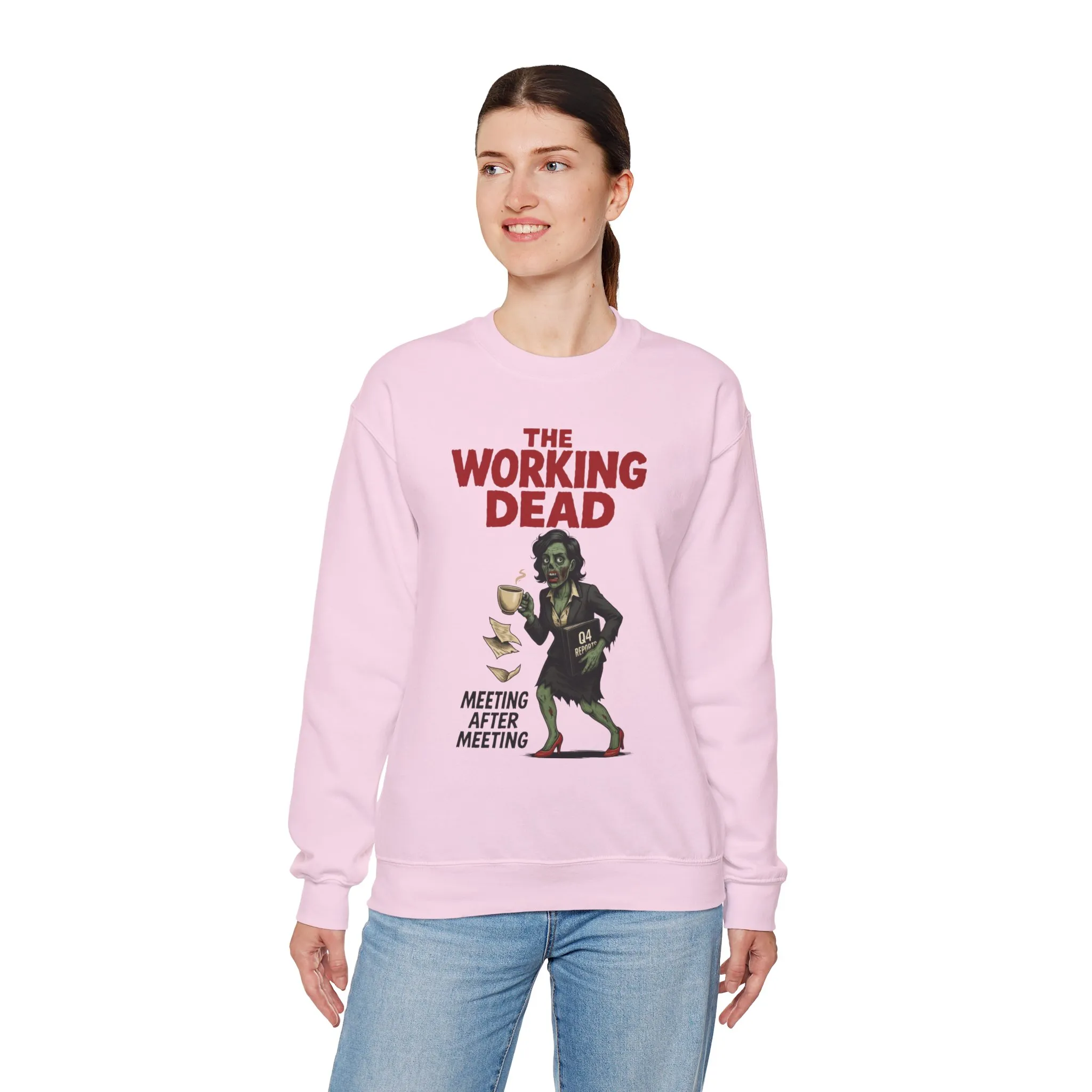 The Working Dead Women's Funny Zombie Sweatshirt, Office Humor Crewneck, Halloween Work Top - Image 21