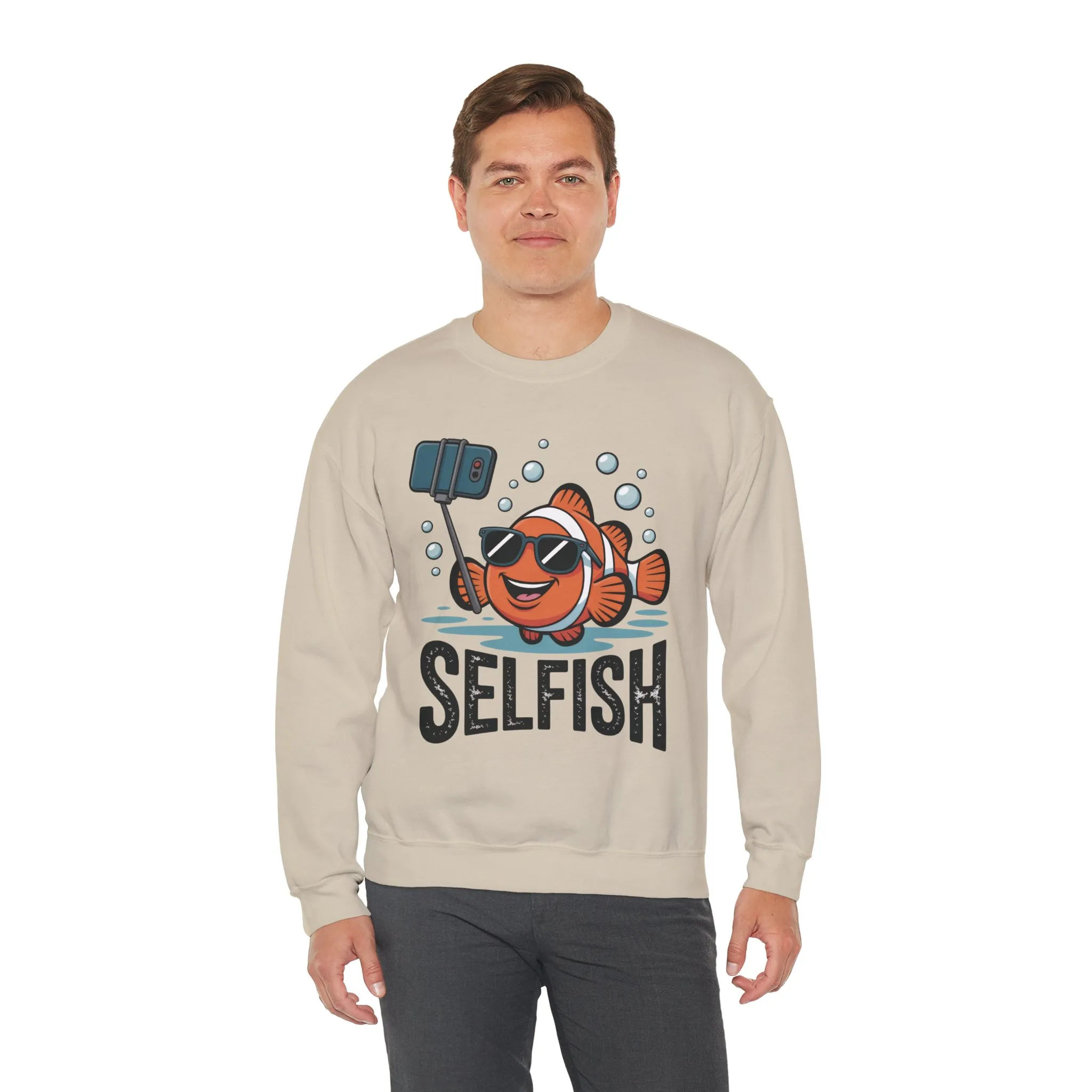 Unisex Heavy Blend™ Crewneck Sweatshirt, Mens Selfish Funny Fish Sweatshirt, Cute Selfie Pullover, Ocean Humor Top - Image 9