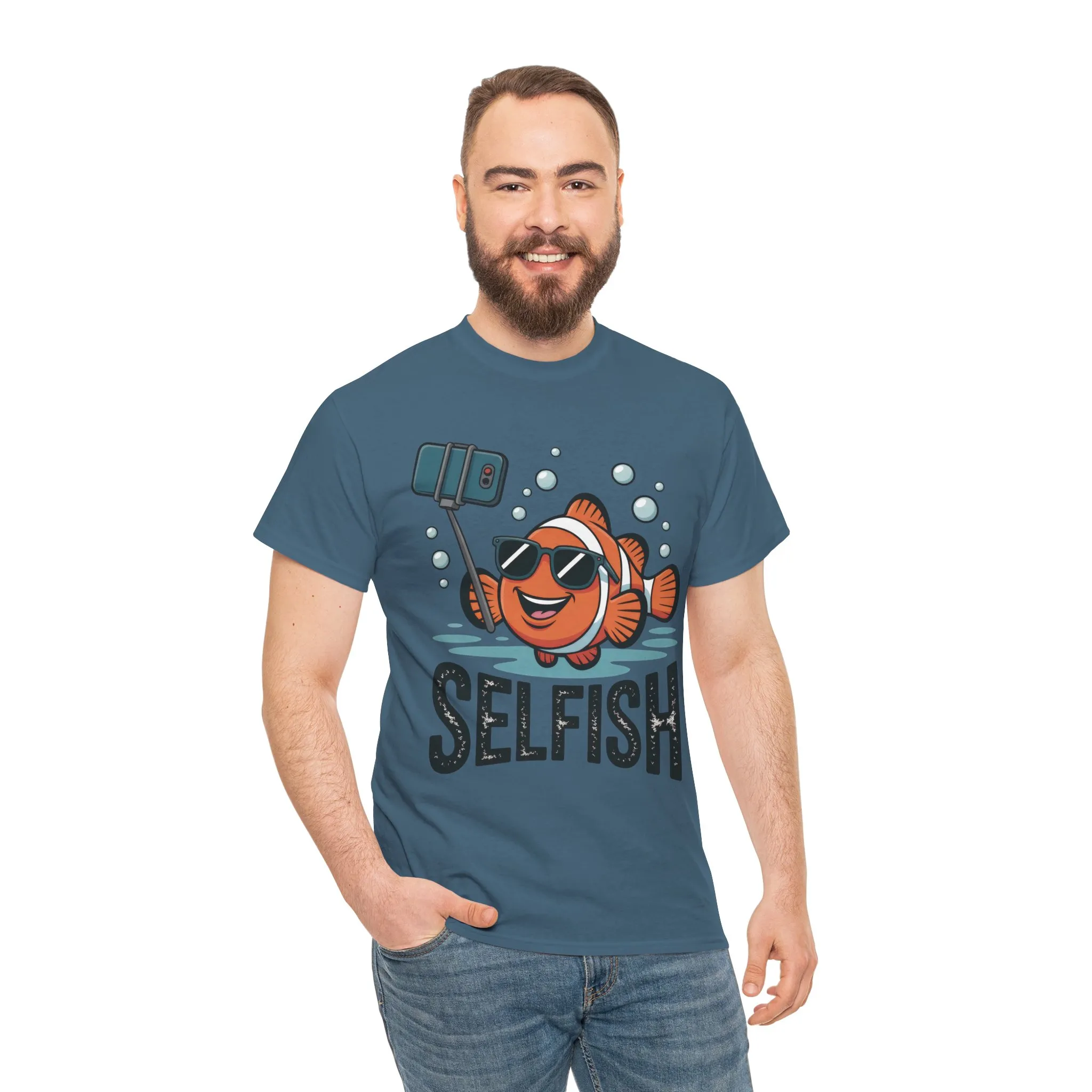 Unisex Heavy Cotton Tee, Mens Selfish Funny Fish T-Shirt, Cute Selfie Graphic Tee, Ocean Humor Shirt - Image 20