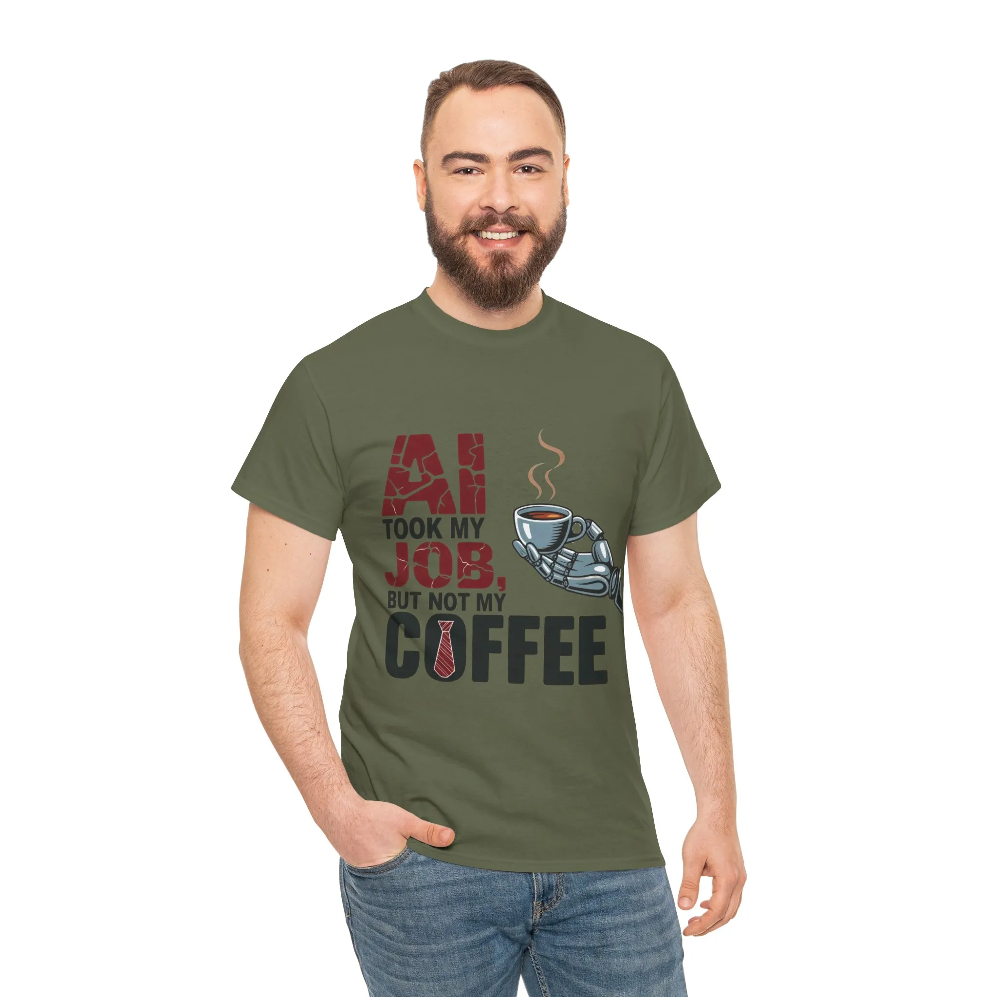 Men's AI Coffee T-Shirt, Funny Robot Humor Graphic Tee, Geek Job Joke Shirt for Him, Men's Heavy Cotton Tee, Sarcastic Work Shirt - Image 14