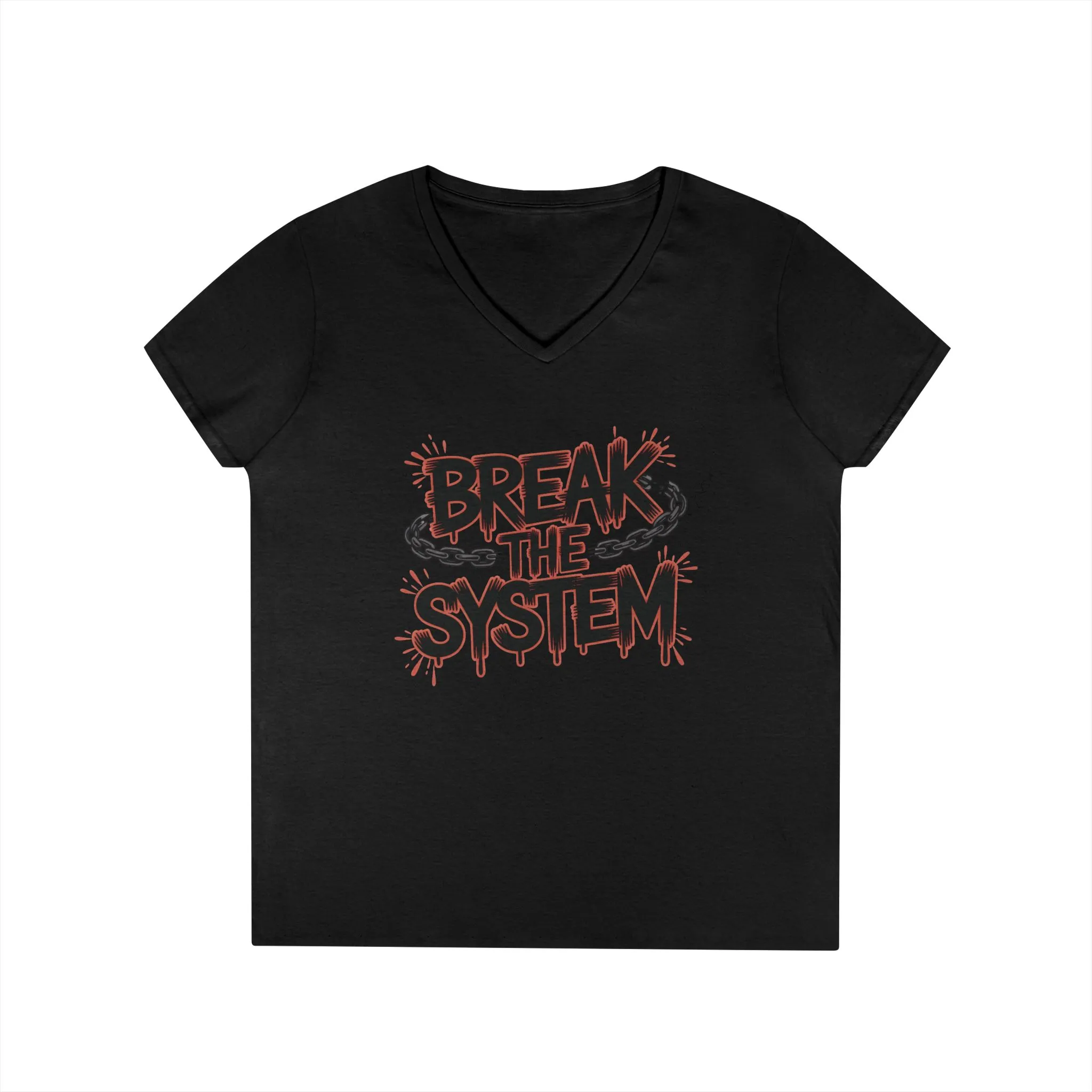 Ladies' V-Neck T-Shirt, Women's Graphic Tee, Break the System Shirt, Feminist Protest T-Shirt, Streetwear Gift for Her - Image 7
