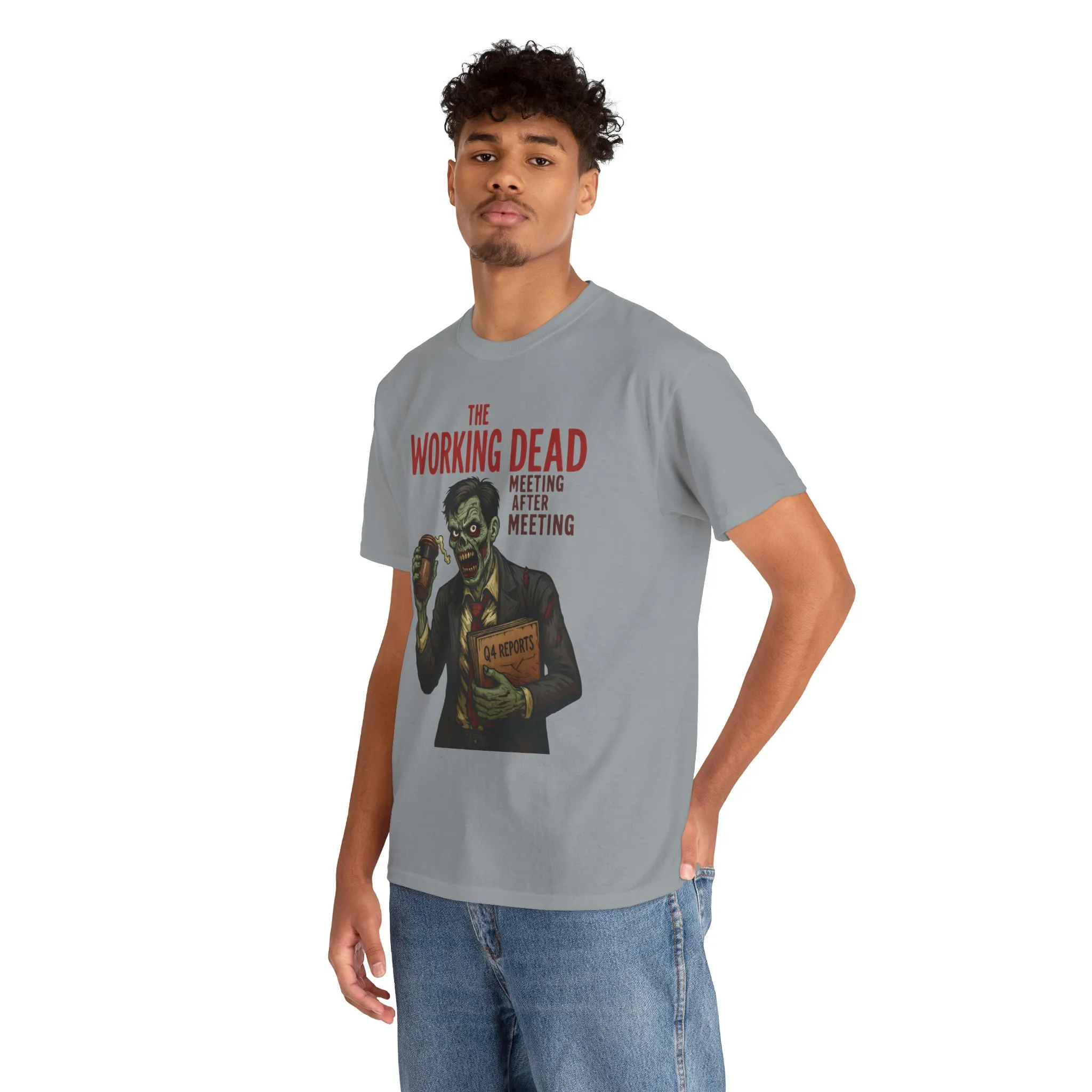 The Working Dead Men's Funny Zombie Work T-Shirt, Office Humor Tee, Meeting Joke Shirt, Halloween Office Tee - Image 2