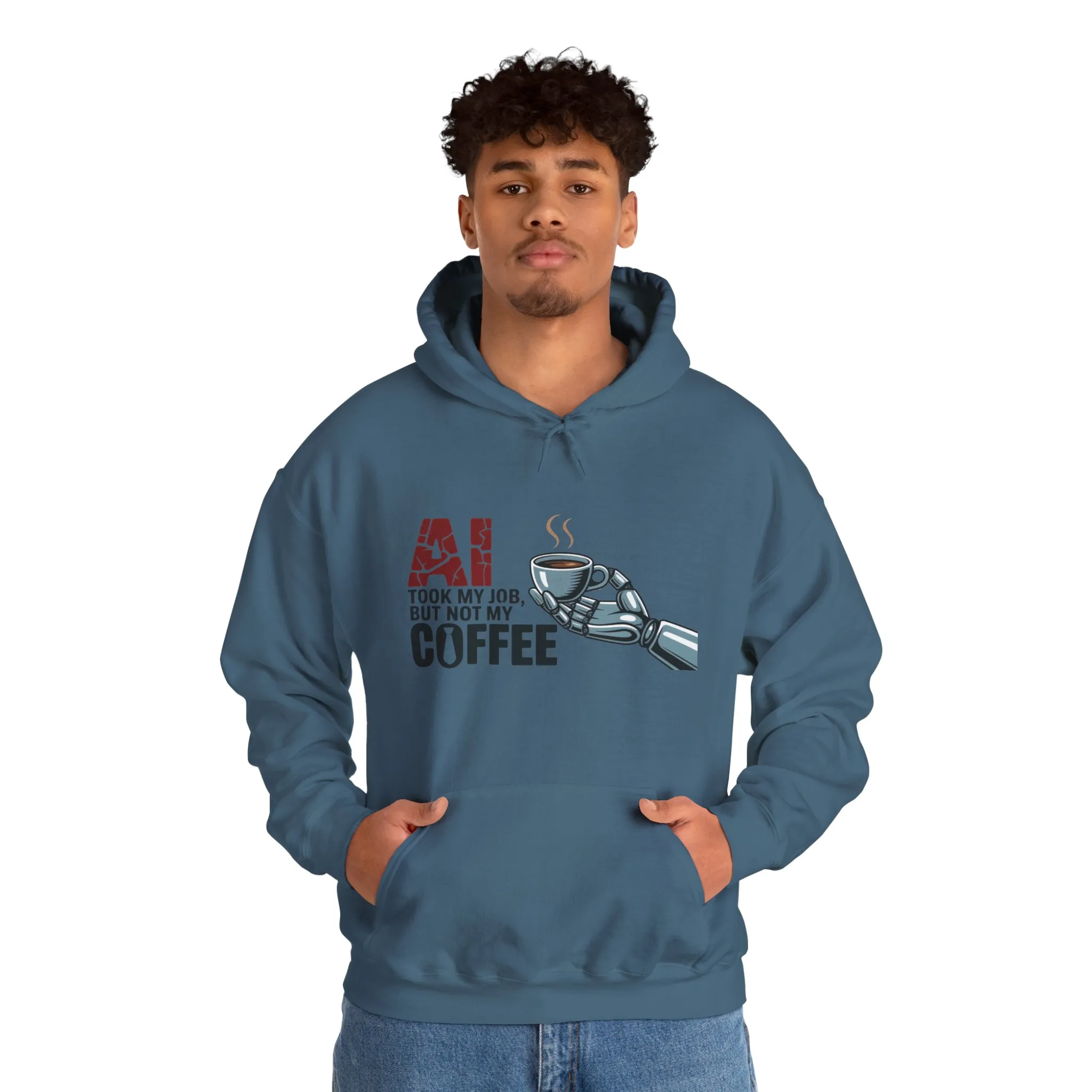 AI Coffee Hoodie, Funny Robot Humor Pullover, Geek Job Joke Sweatshirt Gift, Men's Heavy Blend™ Hooded Sweatshirt, Sarcastic Work Shirt - Image 19