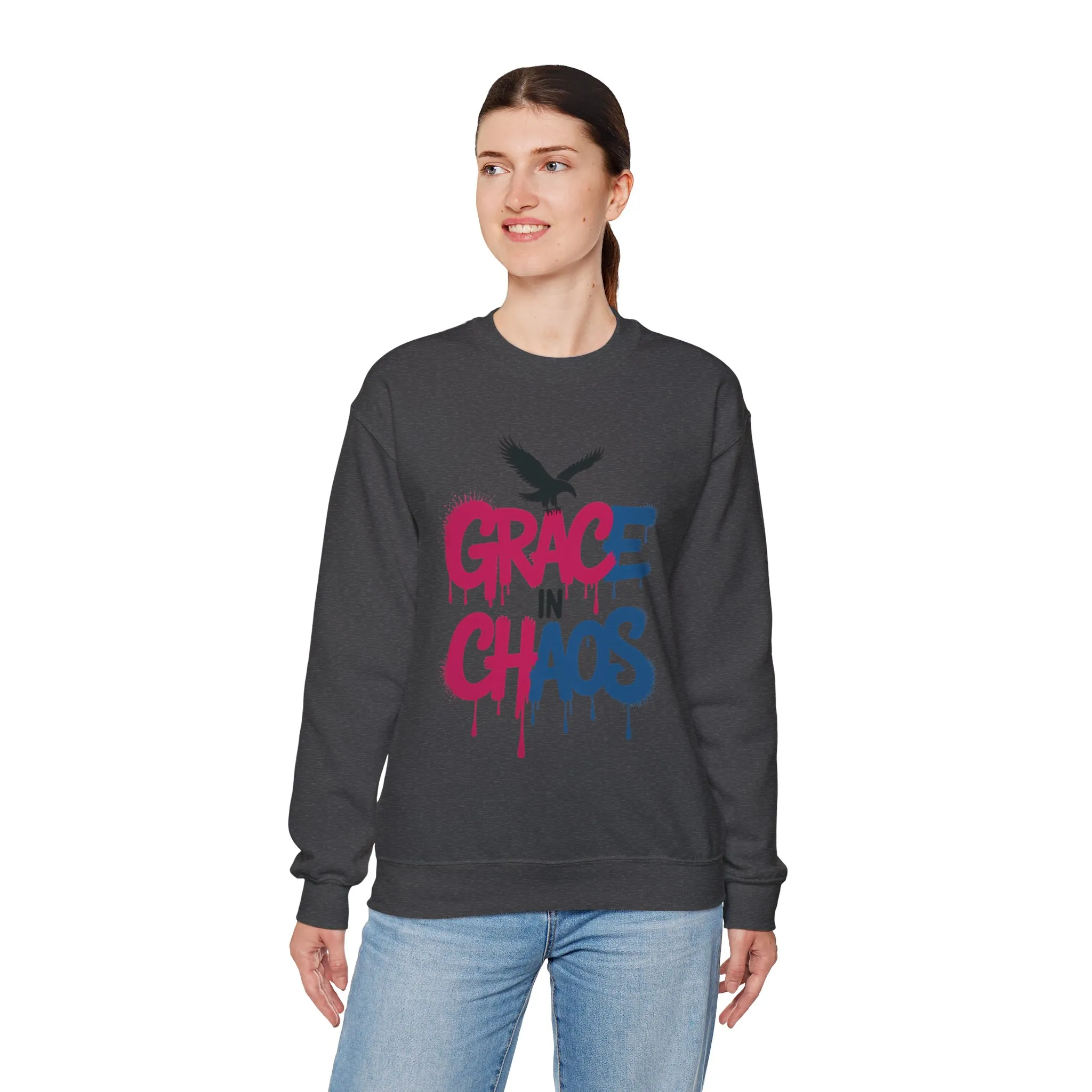 Women's Sweatshirt Grace in Chaos, Graffiti Dripping Street Art Pullover, Bold Urban Graphic - Image 9
