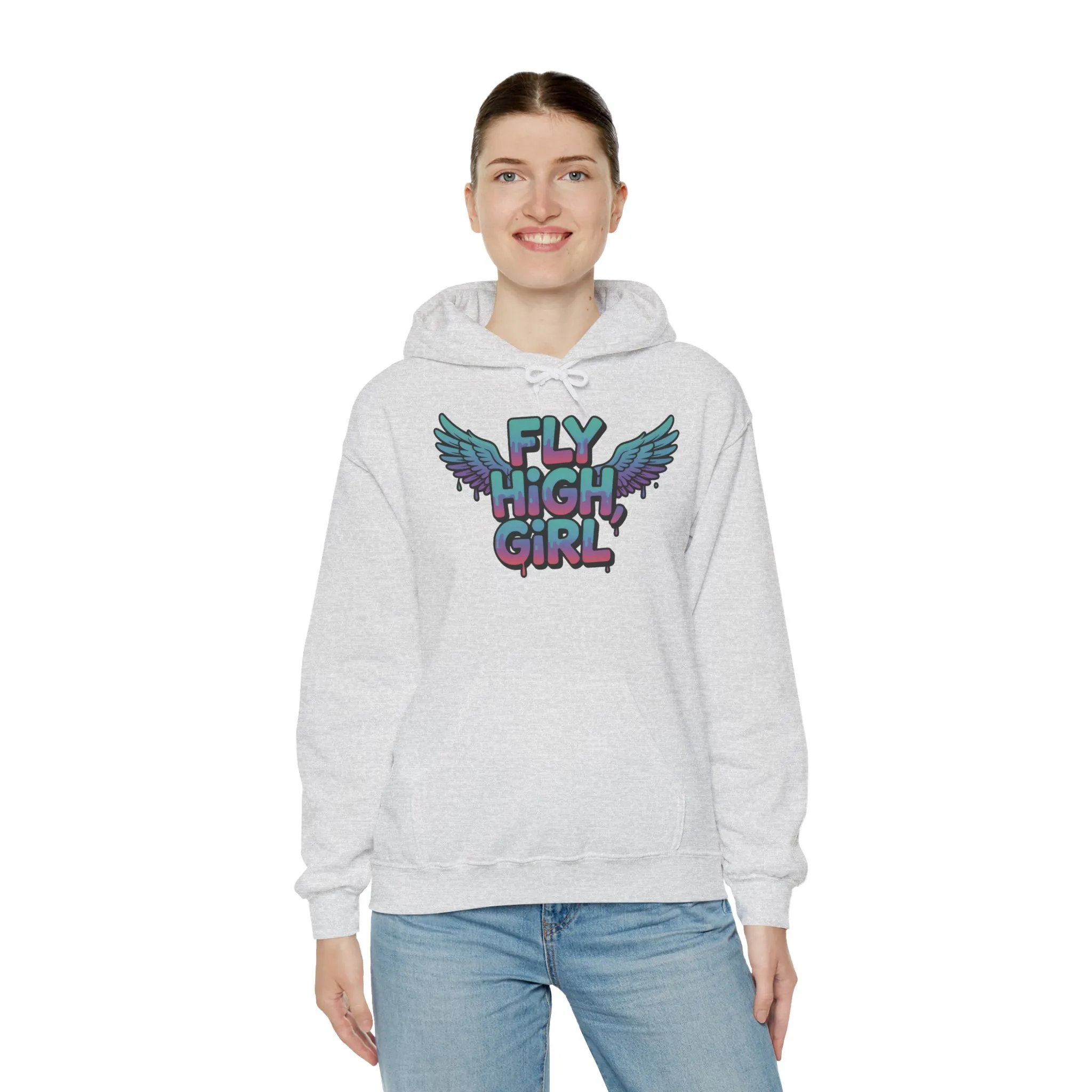 Women's Hoodie Fly High Girl, Angel Wings Graffiti Drip Graphic Pullover, Streetwear Hoodie - Image 8