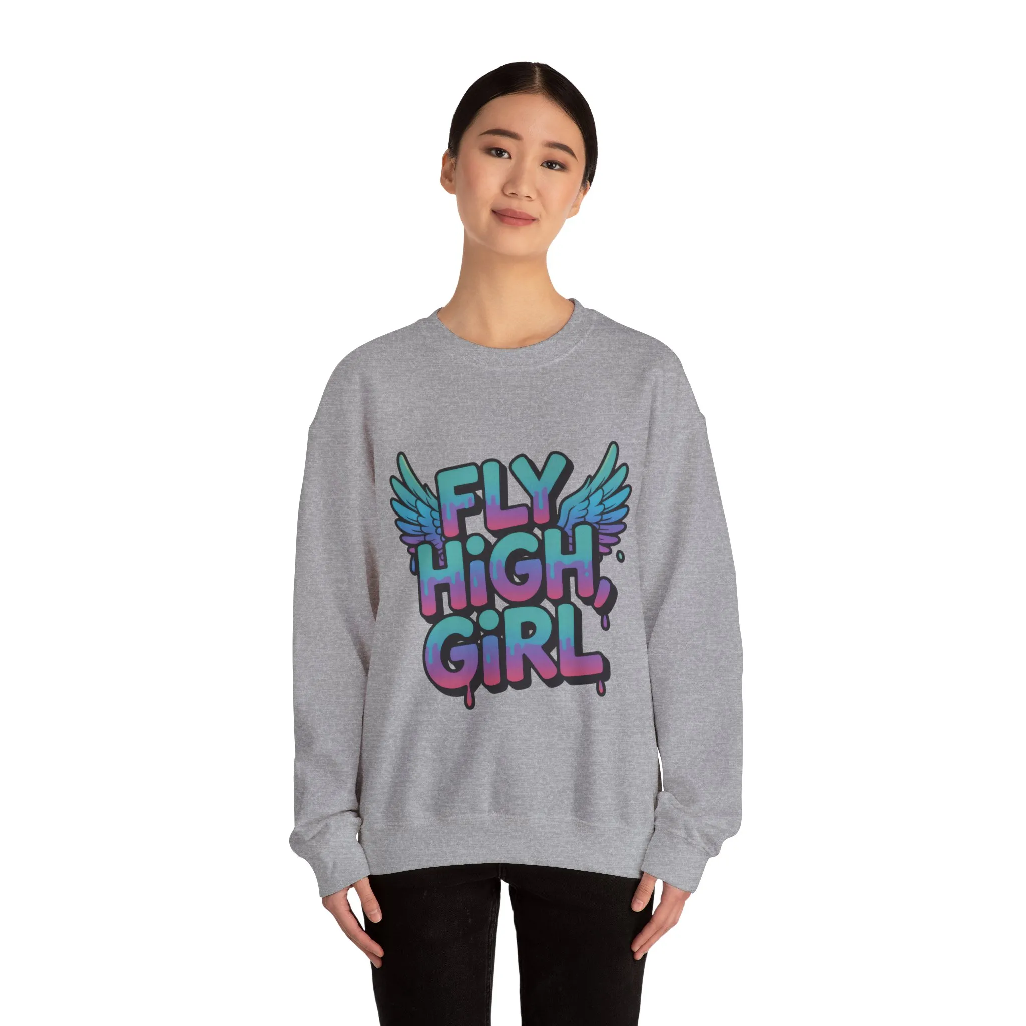 Women's Sweatshirt Fly High Girl, Graffiti Drip Angel Wings Streetwear Pullover Top - Image 8