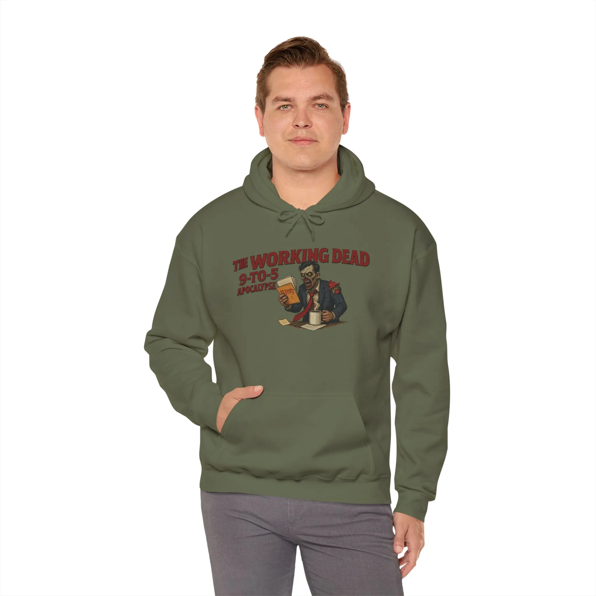 The Working Dead 9-to-5 Apocalypse Hoodie, Men's Horror Office Zombie Sweatshirt, Halloween Zombie Work Top - Image 16