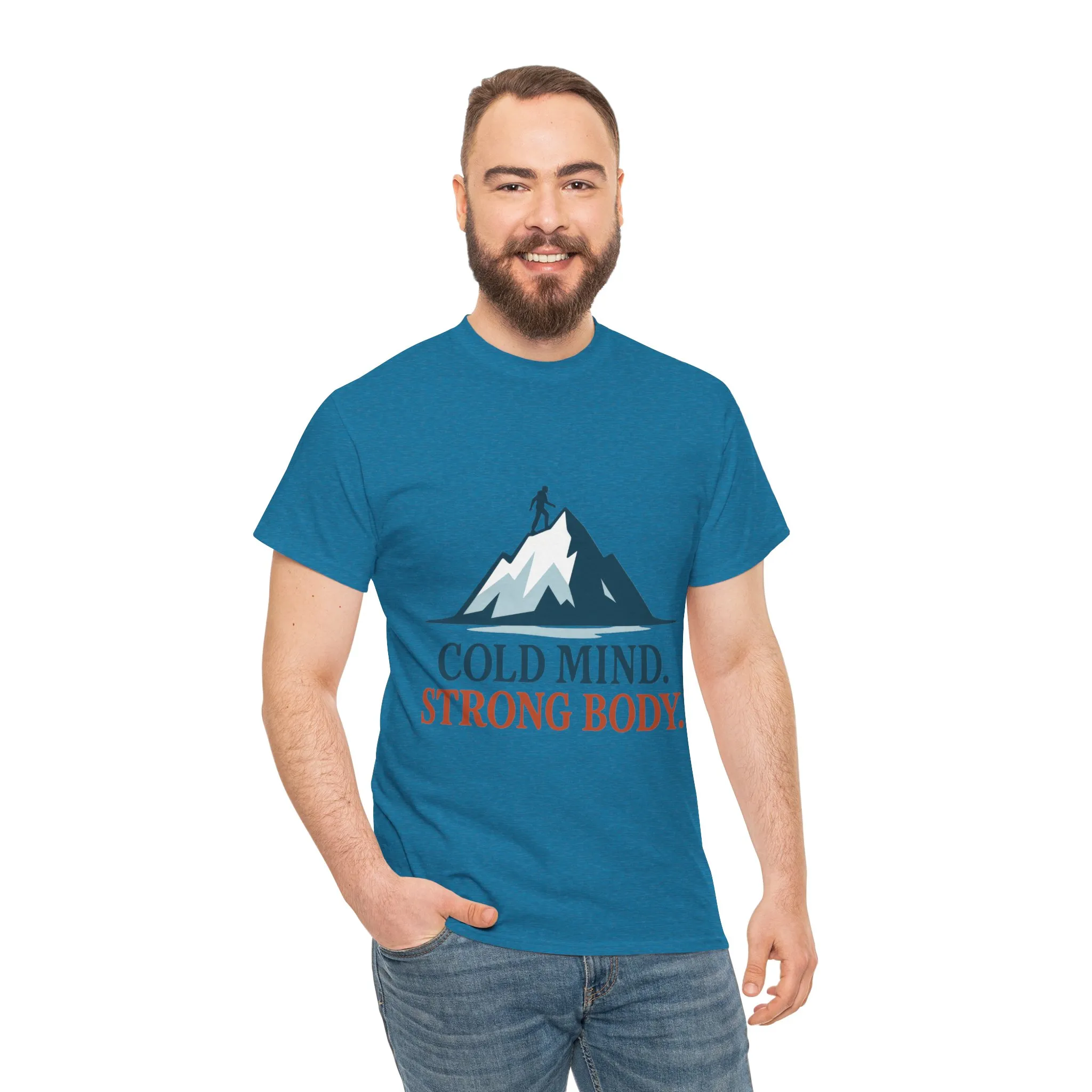 Cold Mind Strong Body Mens T-Shirt, Nordic Minimalist Mountain Hiking Tee