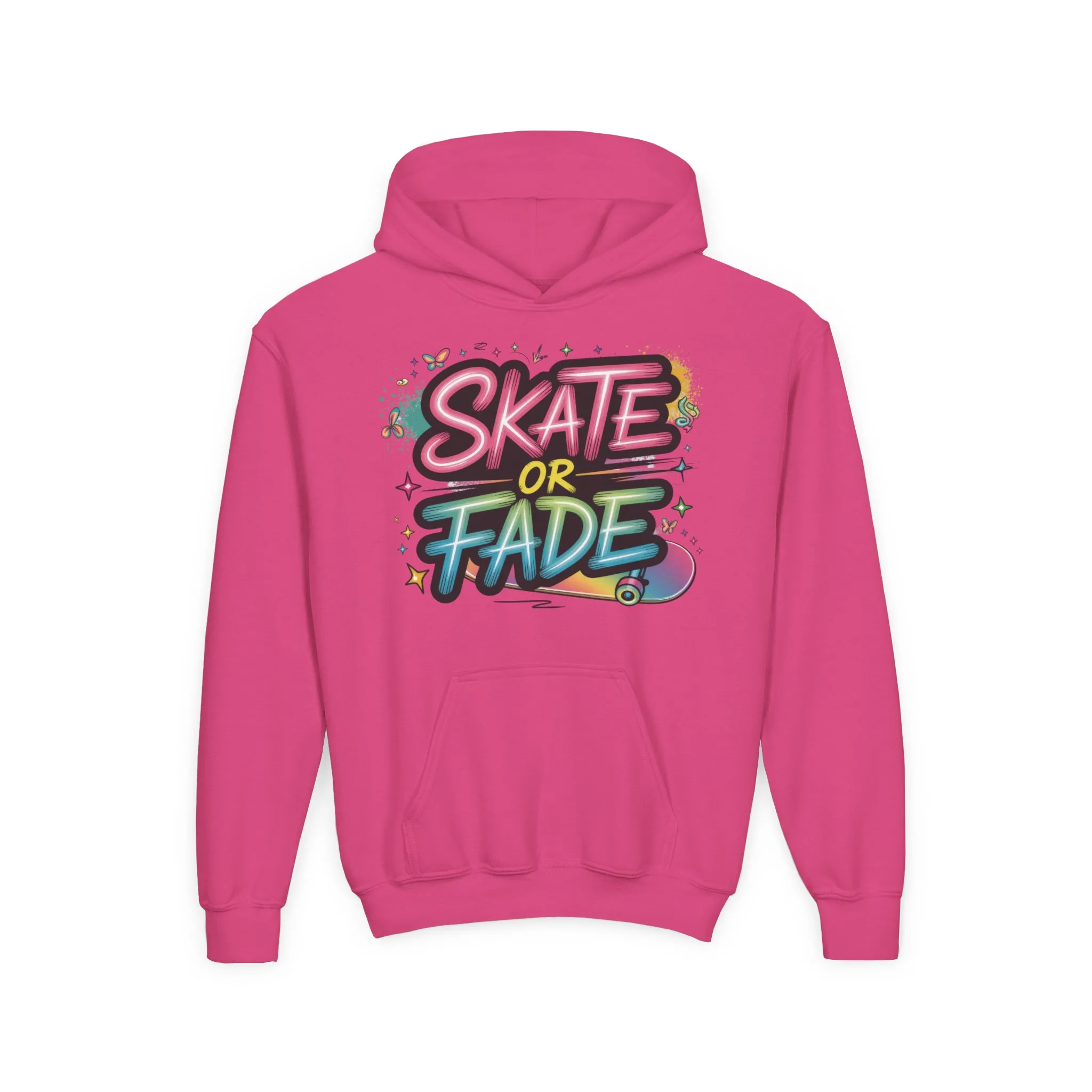 Youth Heavy Blend Hooded Sweatshirt, Skate Or Fade Girls Shirt, Colorful Graffiti Skateboarding Hoodie - Image 26