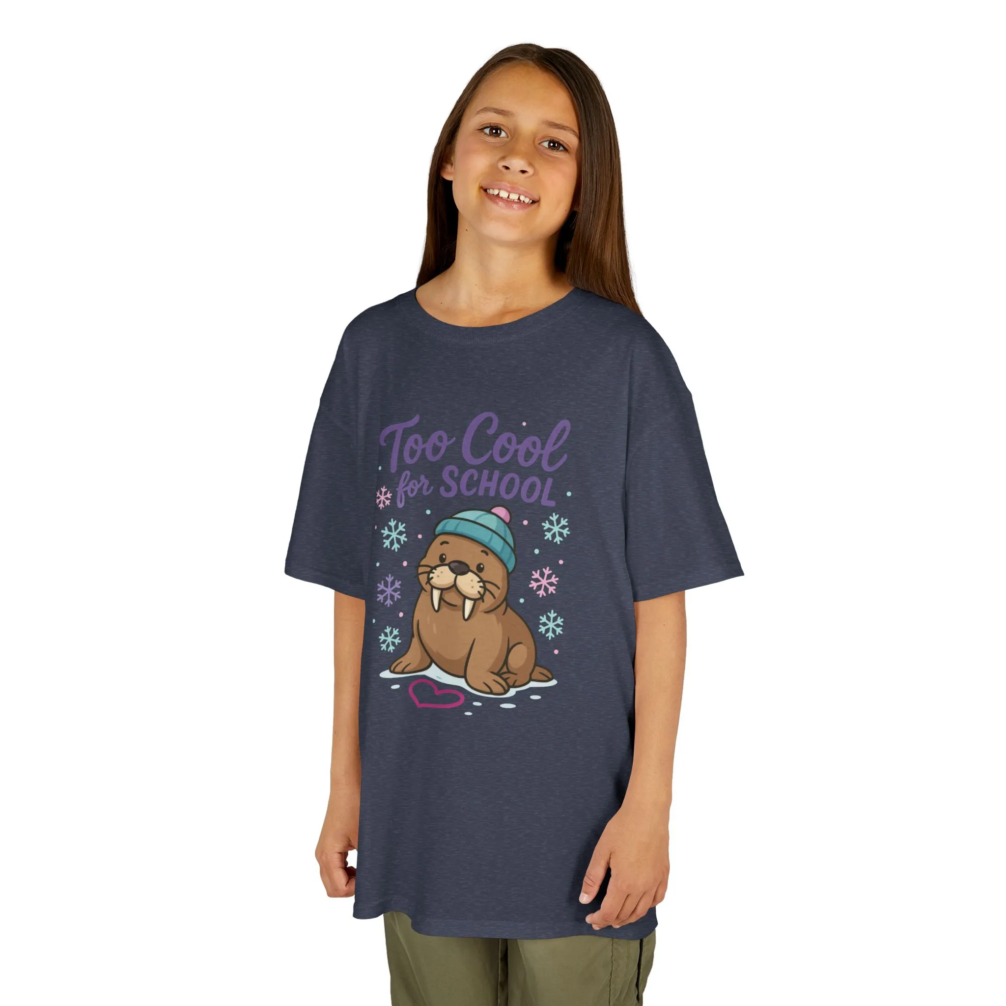 Kids Heavy Cotton™ Tee, Kids Too Cool for School Walrus T-Shirt, Cute Animal Graphic Tee, Funny Winter Shirt - Image 17