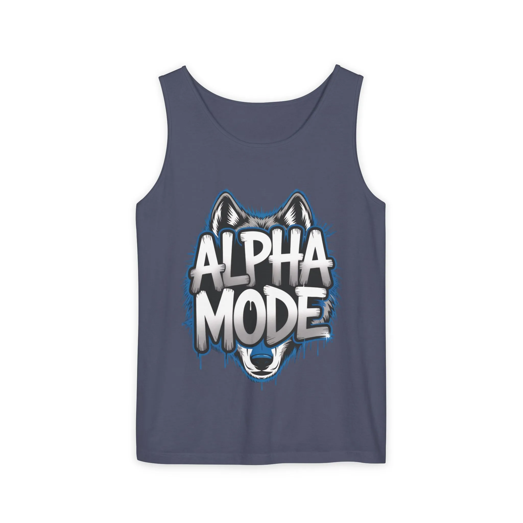 Mens Garment-Dyed Tank Top, Alpha Mode Wolf Graphic Mens Tank Top Gym Wear - Image 22