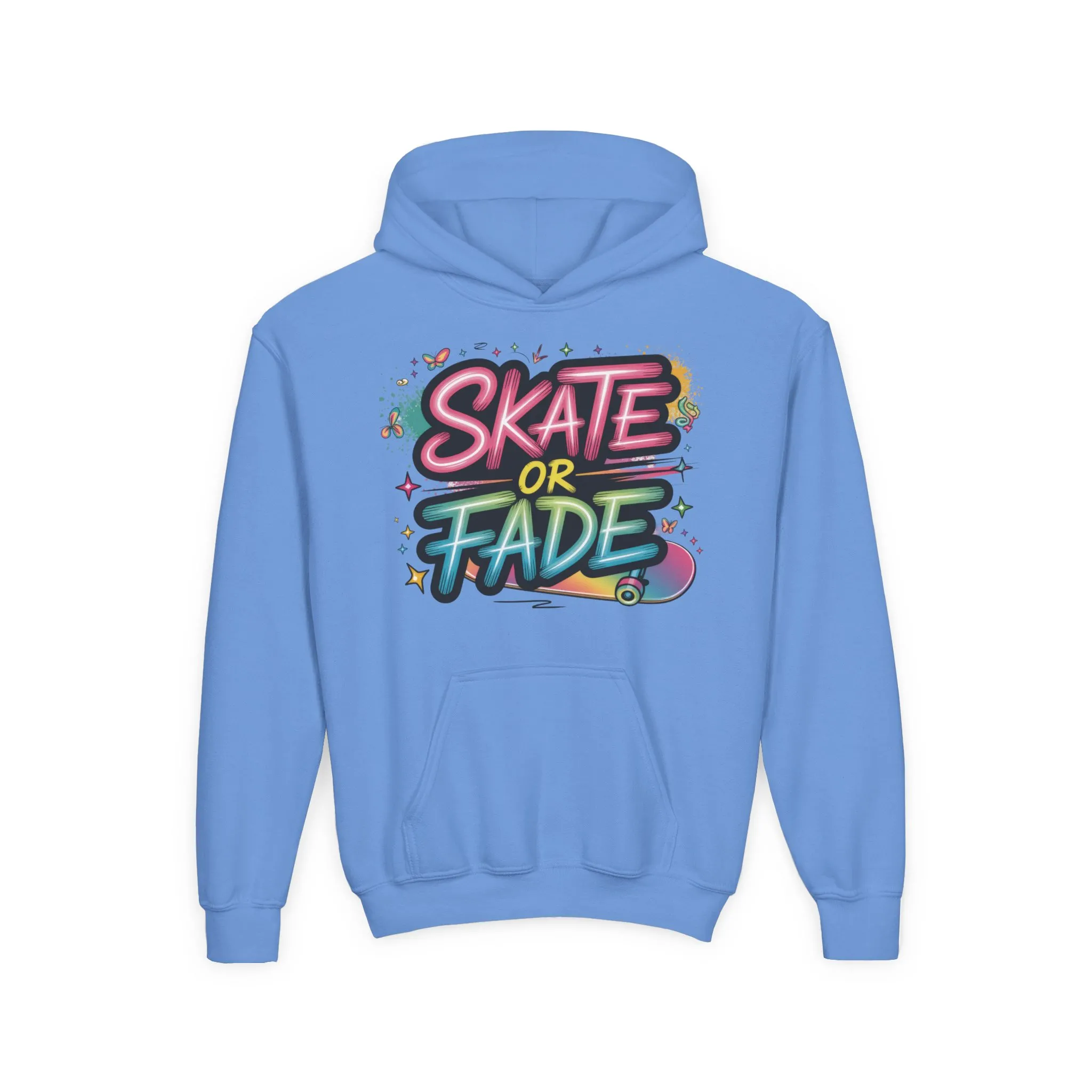 Youth Heavy Blend Hooded Sweatshirt, Skate Or Fade Girls Shirt, Colorful Graffiti Skateboarding Hoodie - Image 11