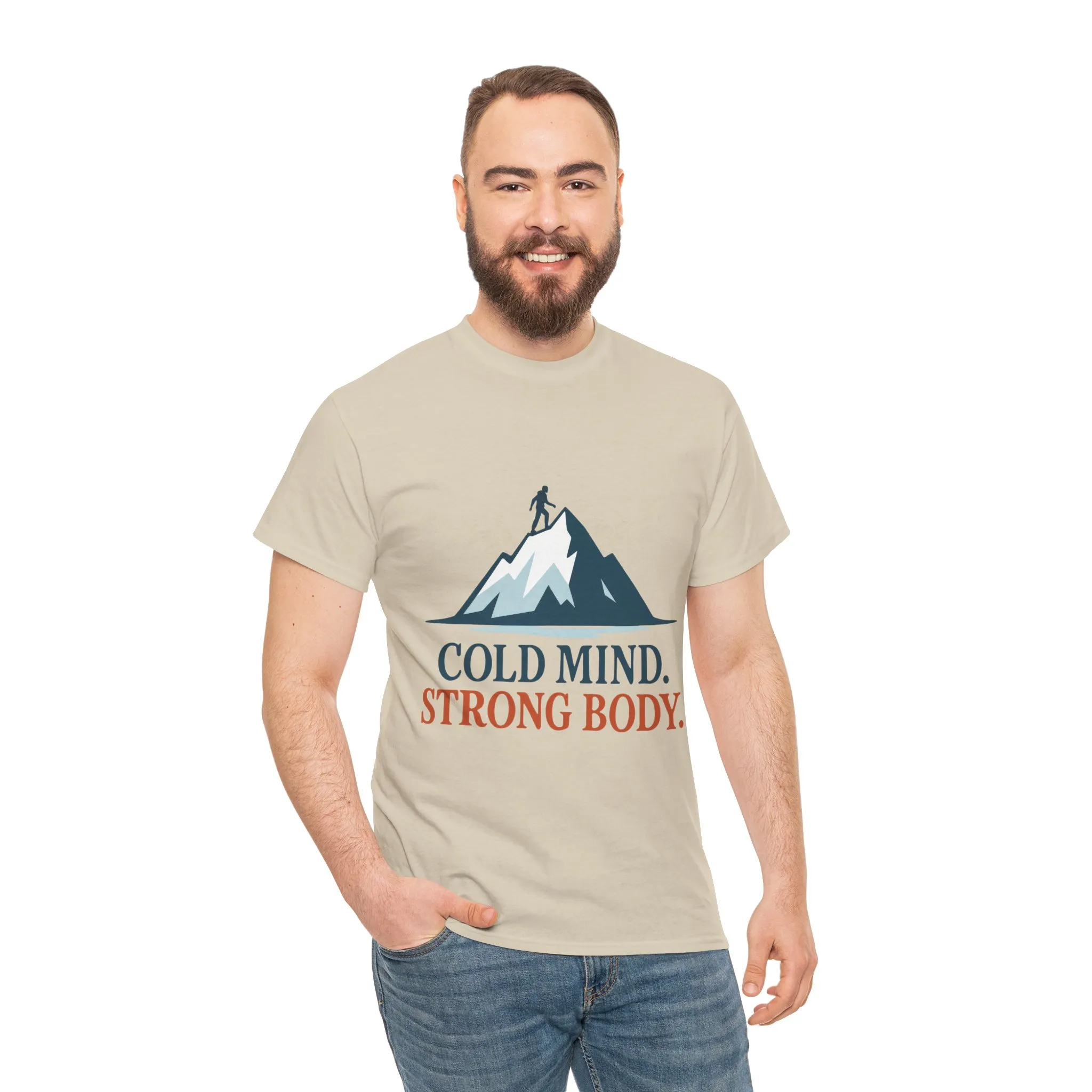 Cold Mind Strong Body Mens T-Shirt, Nordic Minimalist Mountain Hiking Tee - Image 8